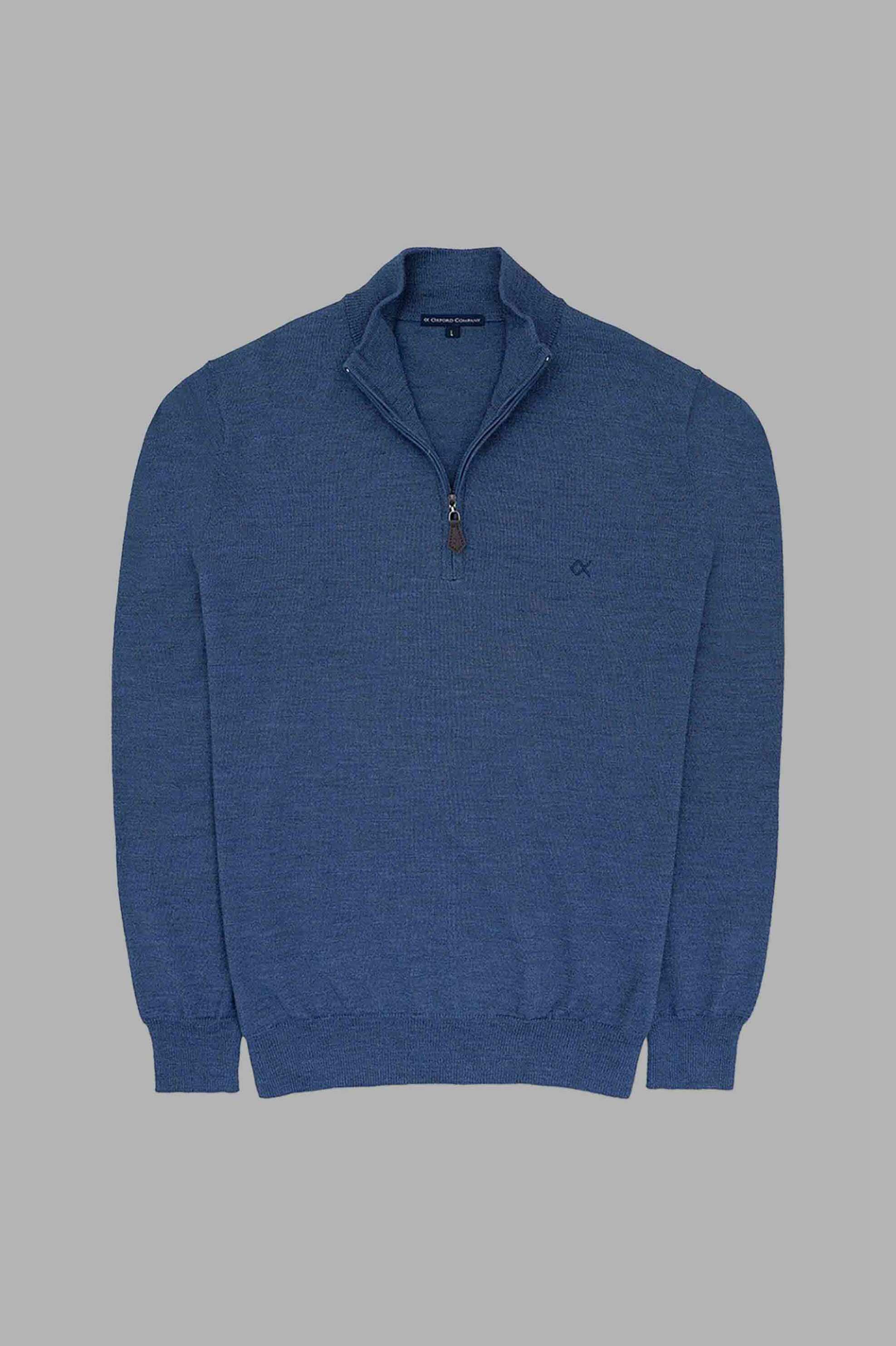 Oxford Company ανδρικό μάλλινο πουλόβερ με 1/2 φερμουάρ και λογότυπο Regular Fit - X507-HU60.02 Μπλε