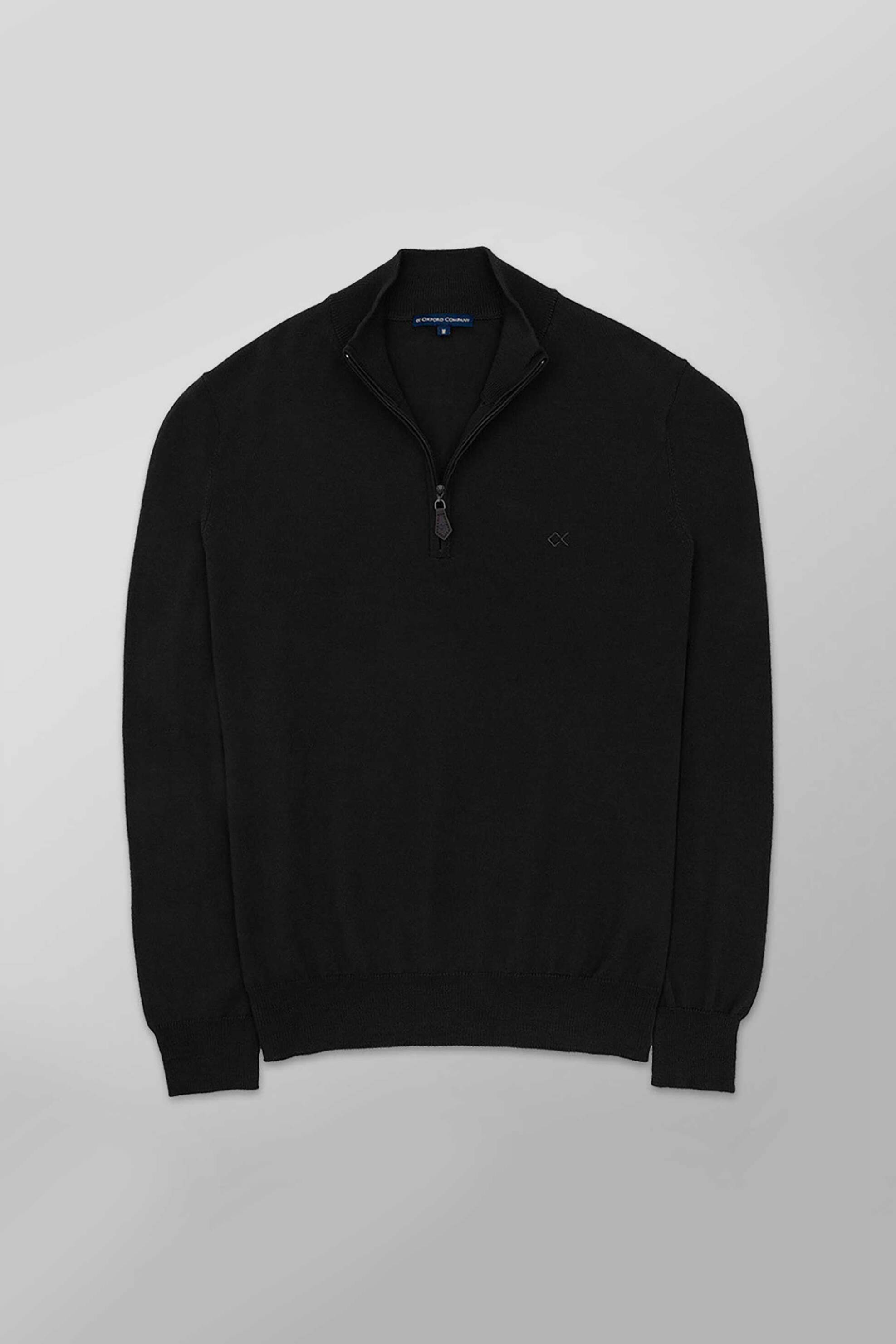 Oxford Company ανδρικό μάλλινο πουλόβερ με 1/2 φερμουάρ και λογότυπο Regular Fit - X507-HU60.04 Μαύρο