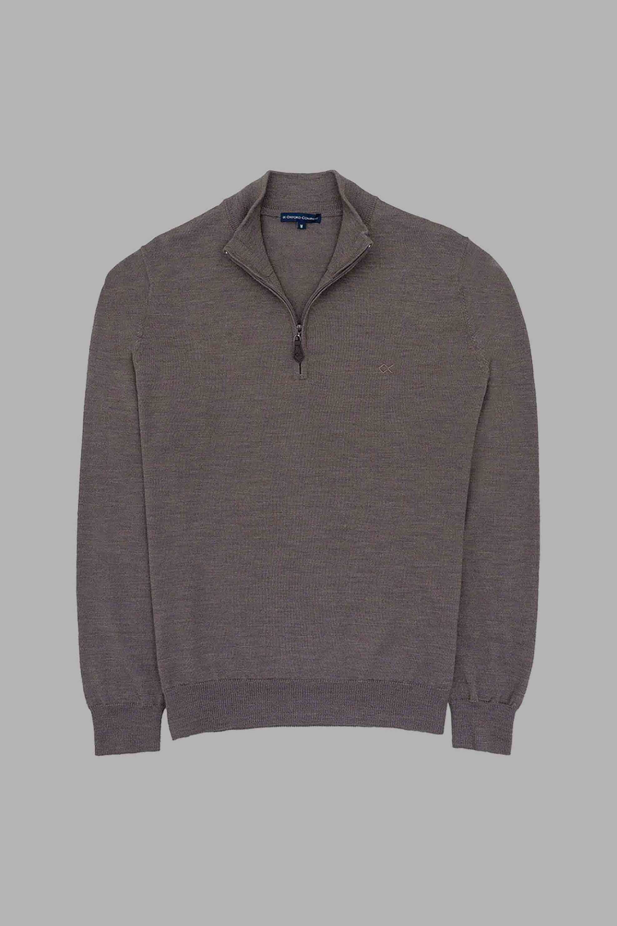 Oxford Company ανδρικό μάλλινο πουλόβερ με 1/2 φερμουάρ και λογότυπο Regular Fit - X507-HU60.07 Καφέ Ανοιχτό