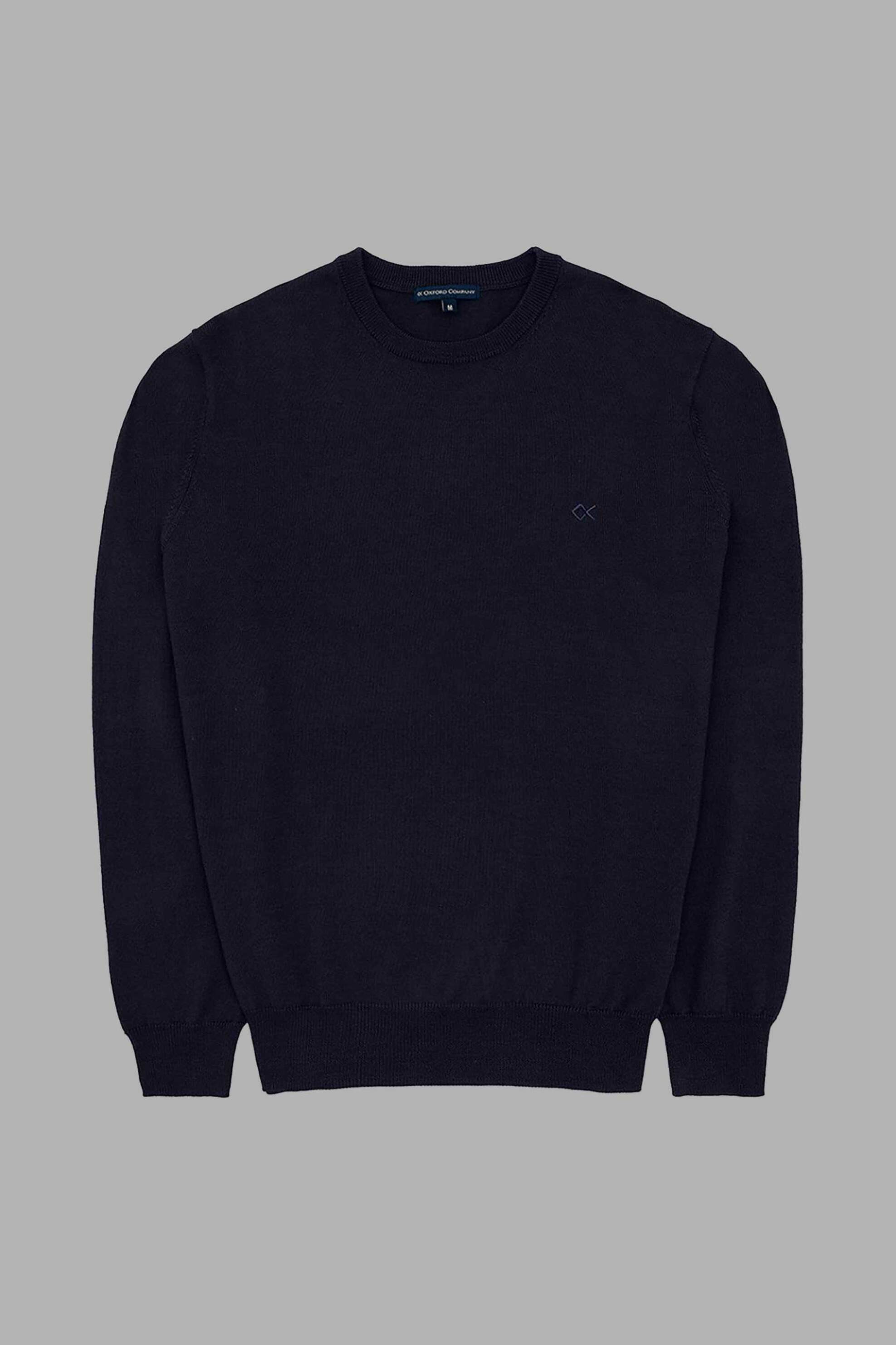 Oxford Company ανδρικό μάλλινο πουλόβερ μονόχρωμο με κεντημένο λογότυπο Regular Fit - X507-MU20.01 Μπλε Σκούρο