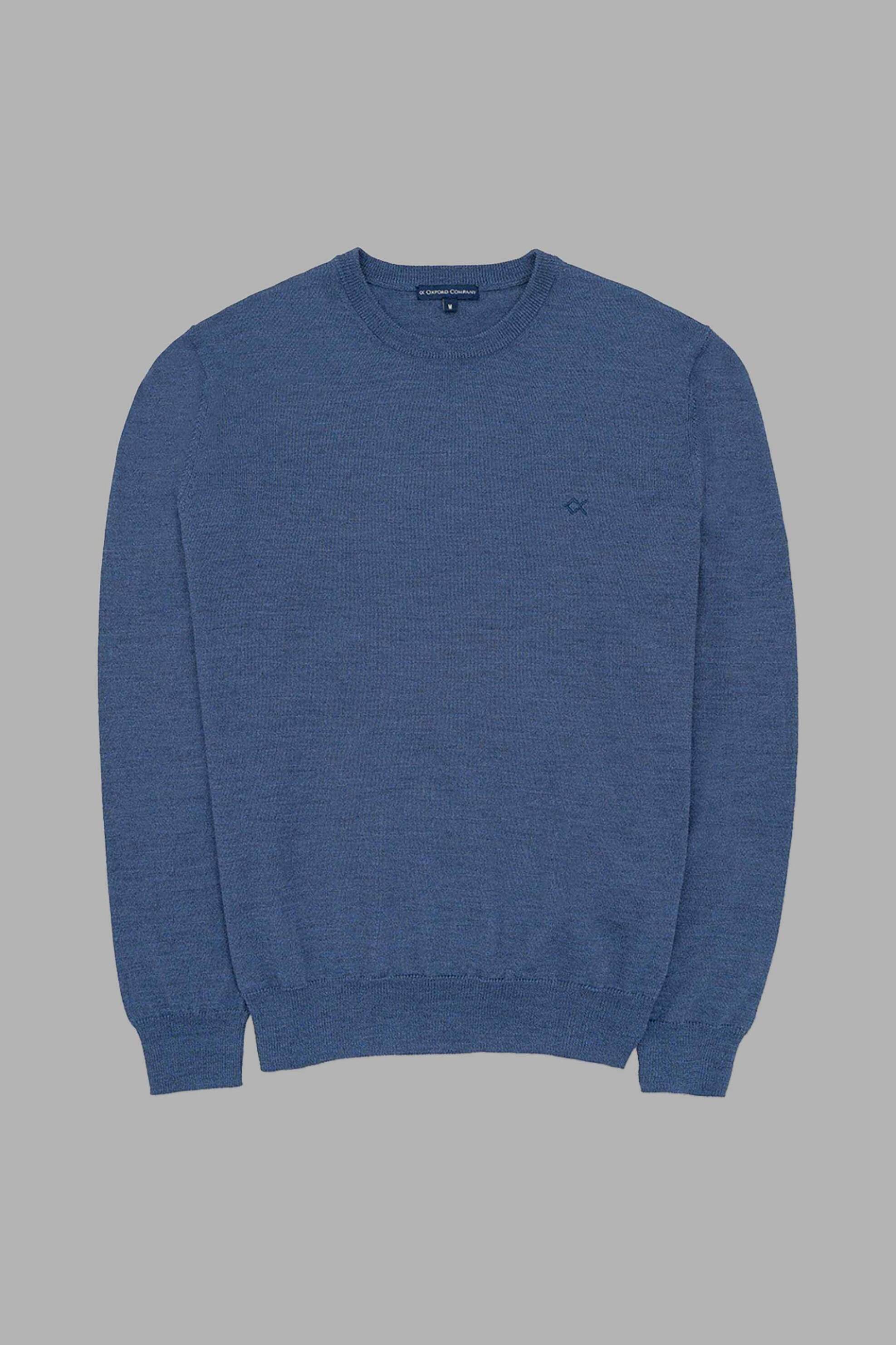 Oxford Company ανδρικό μάλλινο πουλόβερ μονόχρωμο με κεντημένο λογότυπο Regular Fit - X507-MU20.02 Μπλε