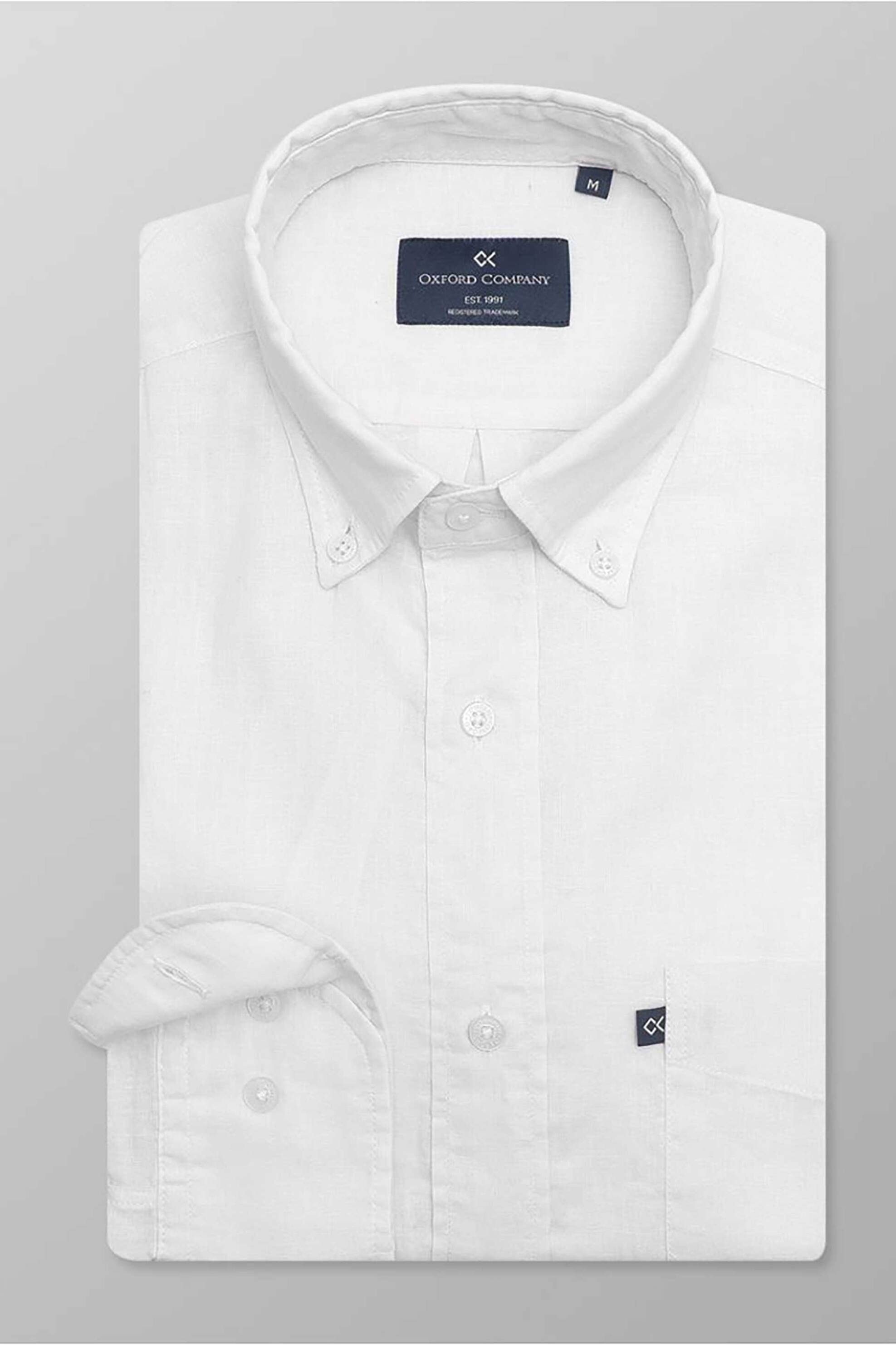 Oxford Company ανδρικό πουκάμισο button down μονόχρωμο Regular Fit - L310-BN11.01 Λευκό