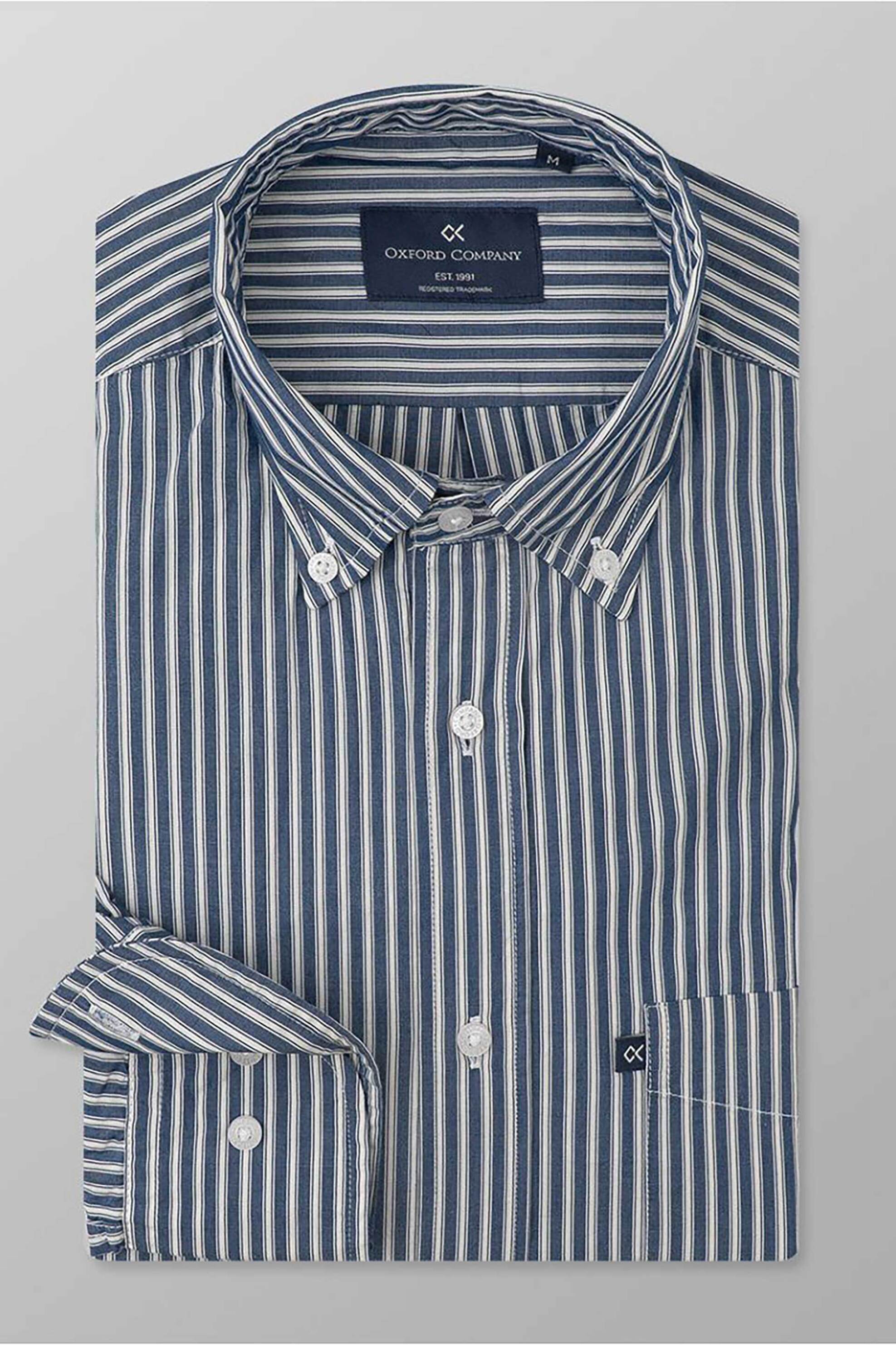 Oxford Company ανδρικό πουκάμισο button down με ριγέ σχέδιο Regular Fit "Sport" - J123-BX11.01 Μπλε Σκούρο φωτογραφία