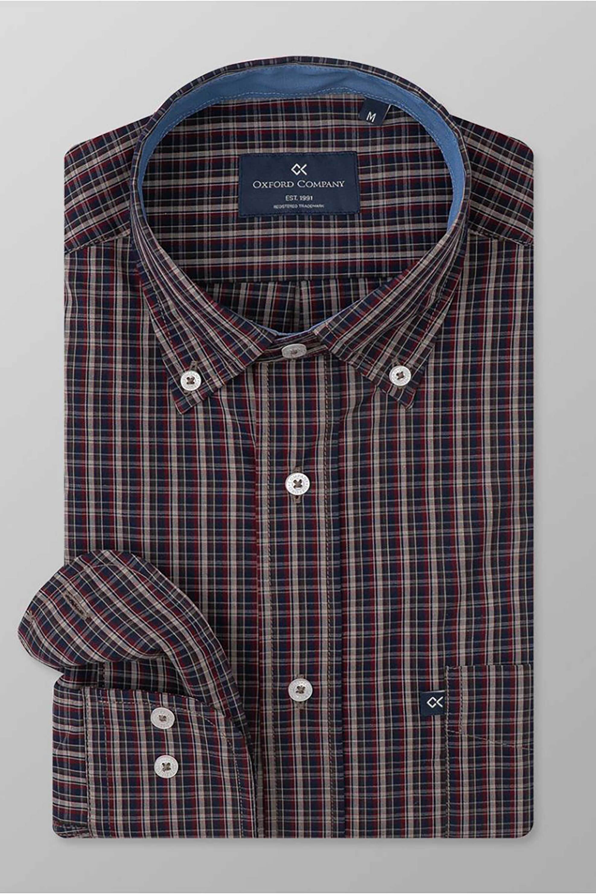 Oxford Company ανδρικό πουκάμισο button down με καρό σχέδιο Regular Fit "Sport" - M135-BY10.01 Μπορντό