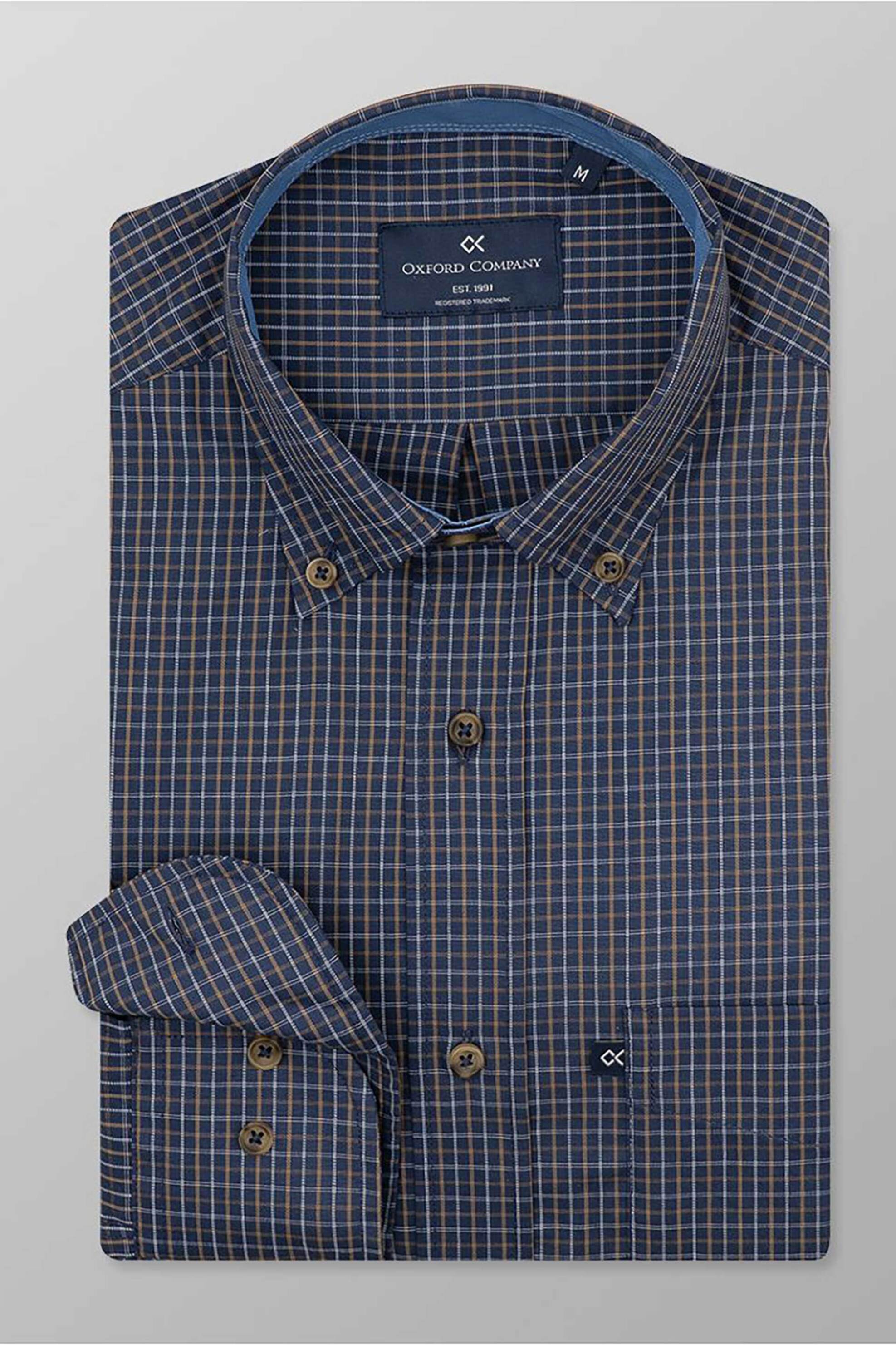 Oxford Company ανδρικό πουκάμισο button down με καρό σχέδιο Regular Fit "Sport" - M136-BY10.01 Μπλε Σκούρο