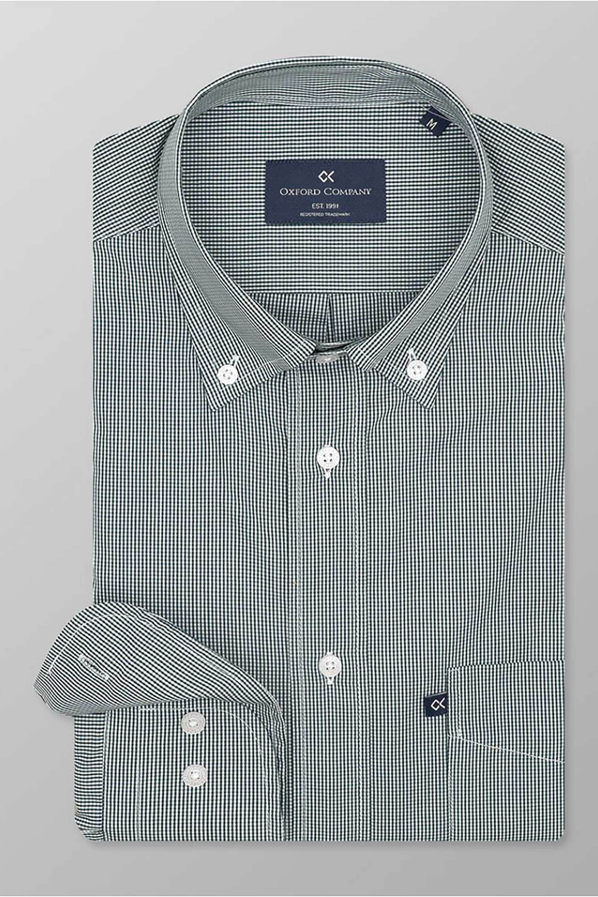 Oxford Company ανδρικό πουκάμισο button down με ψιλό καρό σχέδιο Regular Fit "Sport" - M137-BY10.02 Πράσινο