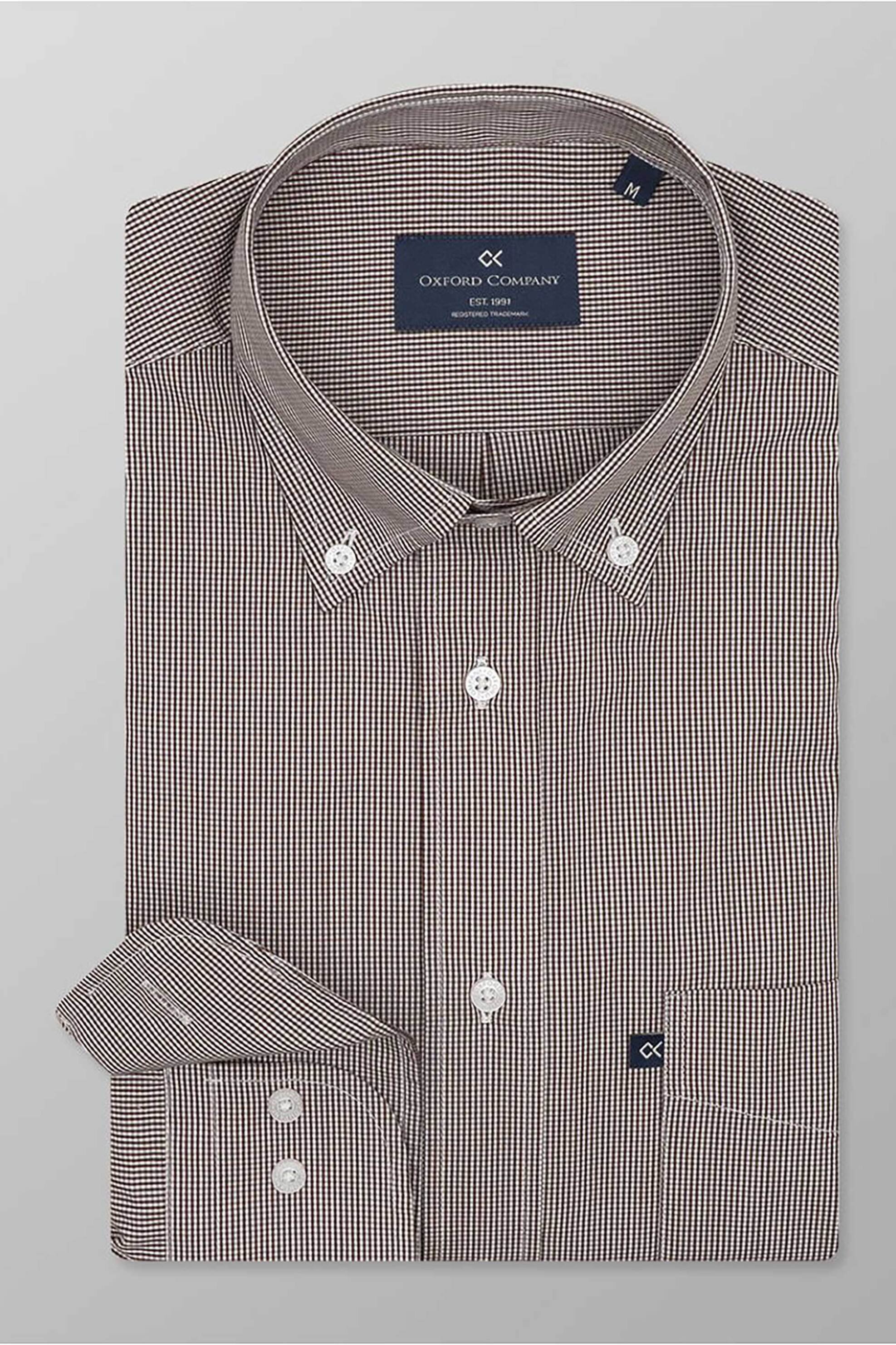 Oxford Company ανδρικό πουκάμισο button down με ψιλό καρό σχέδιο Regular Fit "Sport" - M137-BY10.03 Καφέ