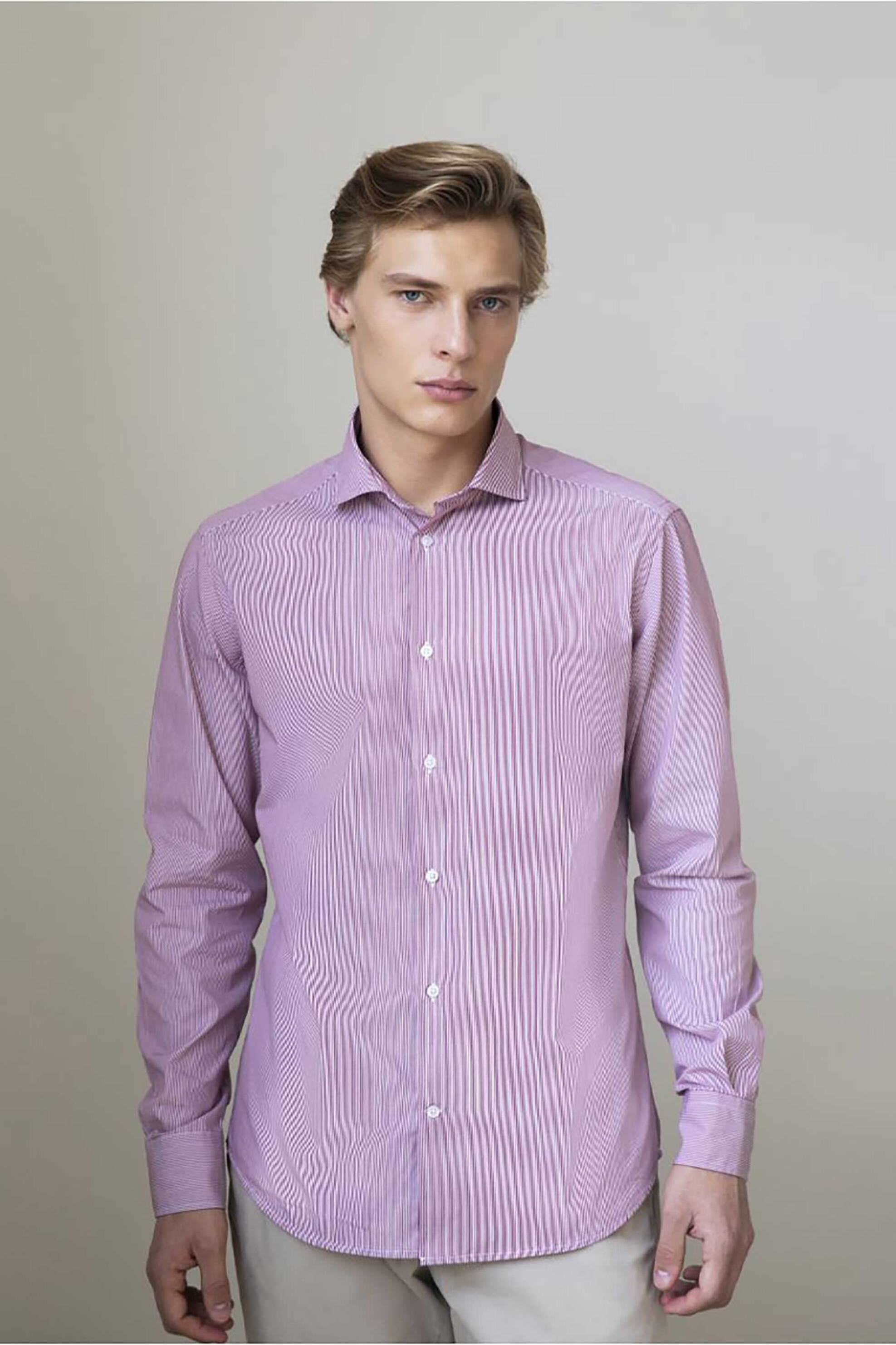 Oxford Company ανδρικό πουκάμισο romeo με ψιλό ριγέ σχέδιο Slim Fit "Sport" - M123-RY21.01 Κόκκινο