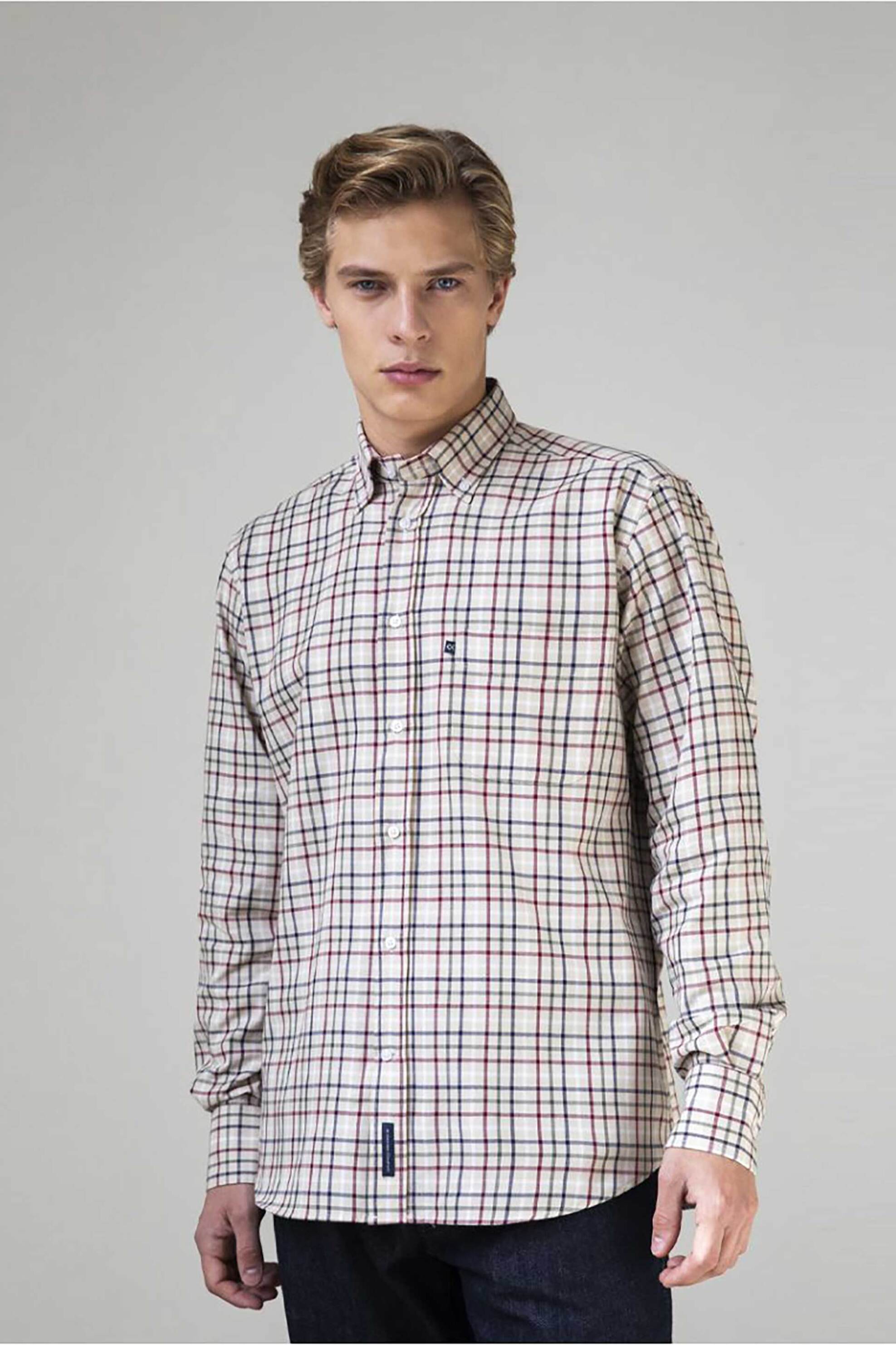 Oxford Company ανδρικό πουκάμισο button down με καρό σχέδιο Regular Fit "Sport" - F133-BY10.01 Μπεζ