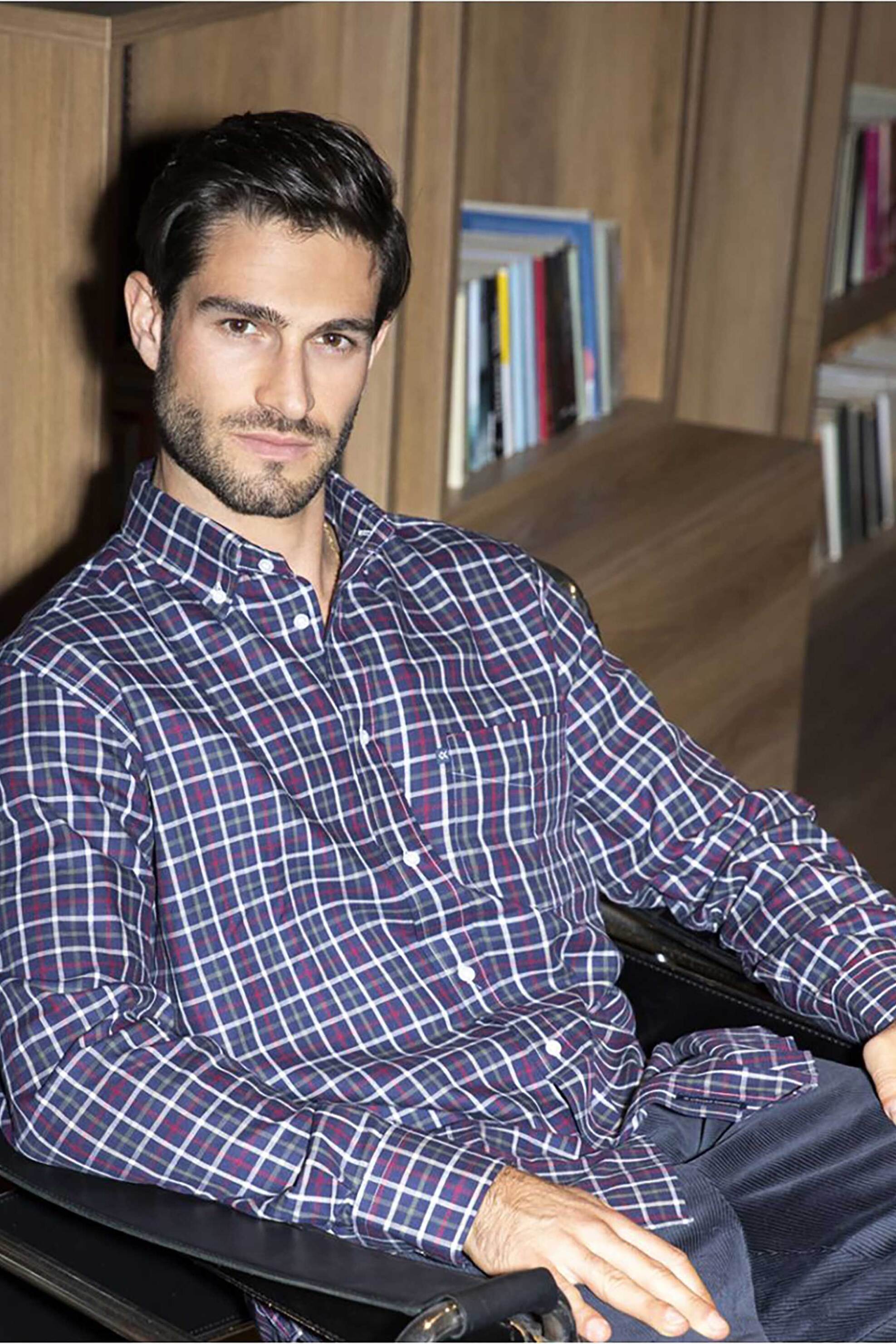 Oxford Company ανδρικό πουκάμισο button down με καρό σχέδιο Regular Fit "Sport" - F133-BY10.02 Μπλε Σκούρο