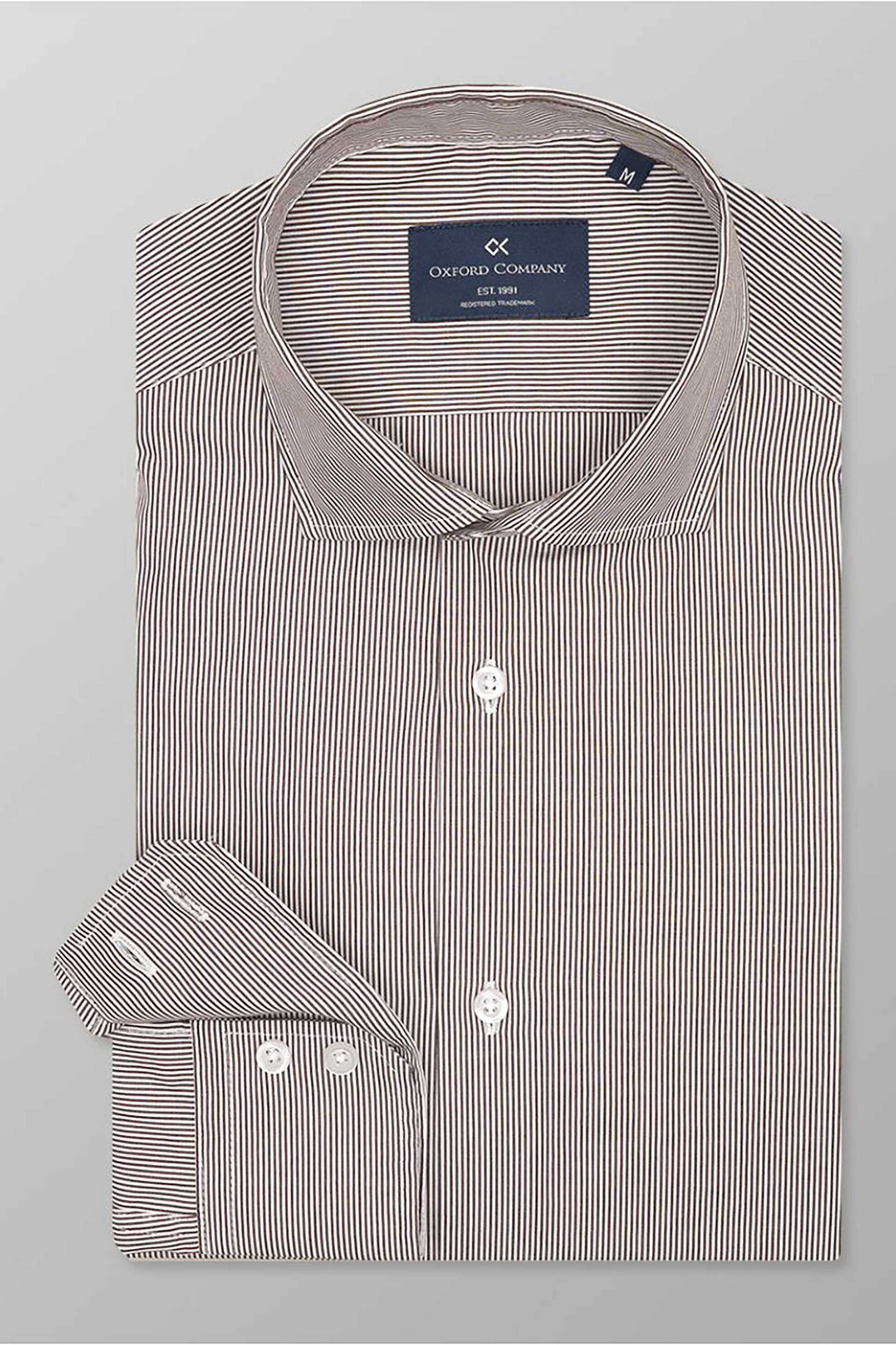 Oxford Company Ανδρικό Πουκάμισο Romeo με Ψιλό Ριγέ Σχέδιο Slim Fit Sport - M123-Ry21 03 Καφέ