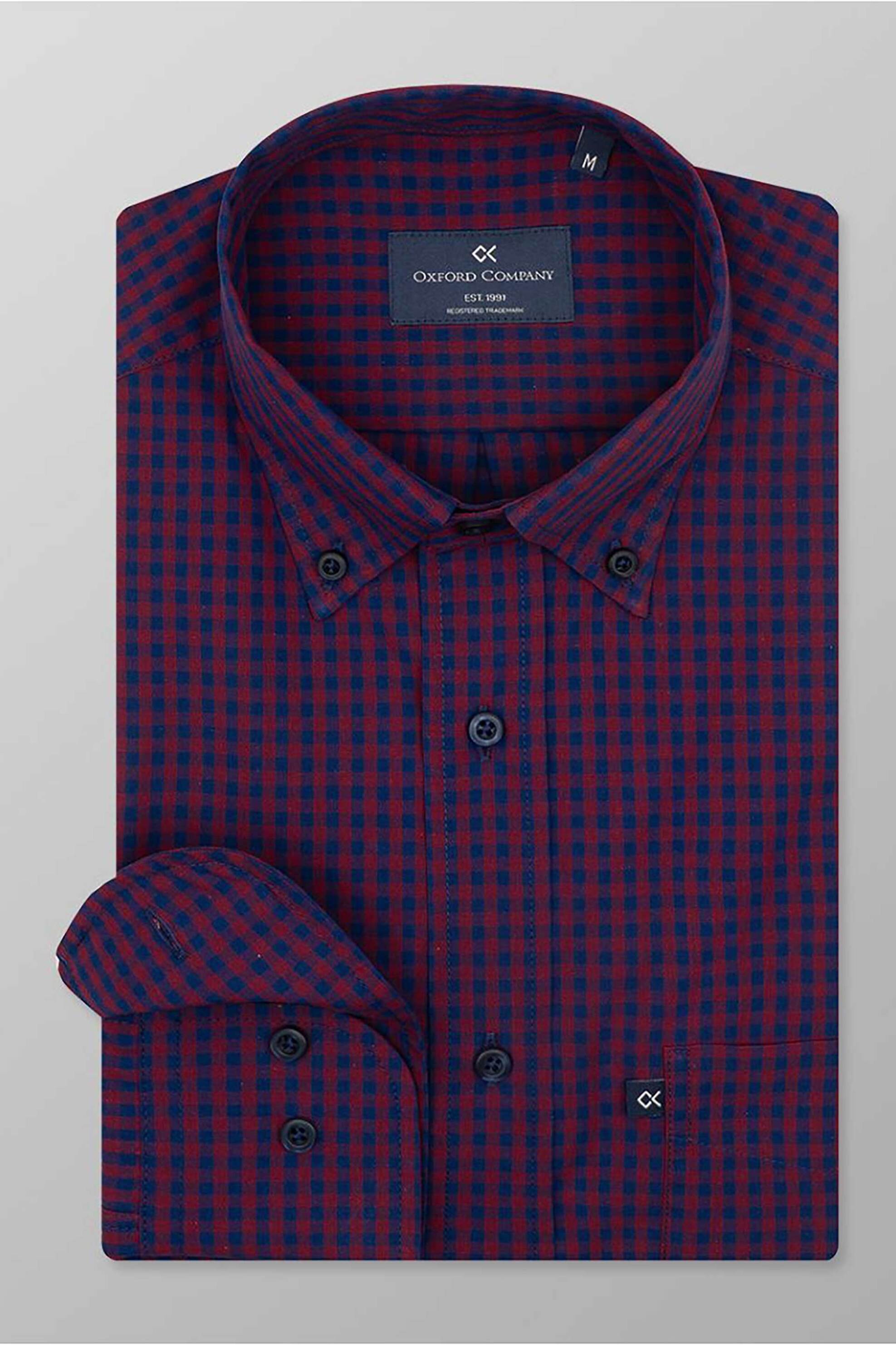 Oxford Company ανδρικό πουκάμισο button down με καρό σχέδιο Regular Fit "Sport" - M131-BY10.03 Μπορντό