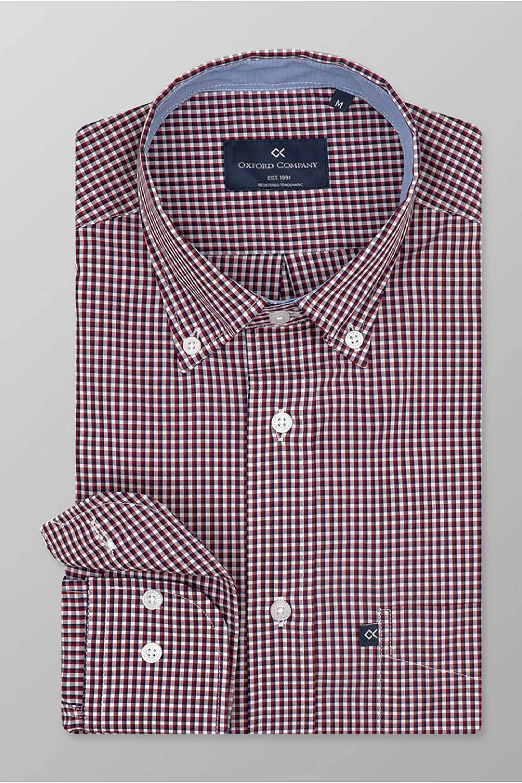 Oxford Company ανδρικό πουκάμισο button down με ψιλό καρό σχέδιο Regular Fit "Sport" - M132-BY10.01 Μπορντό