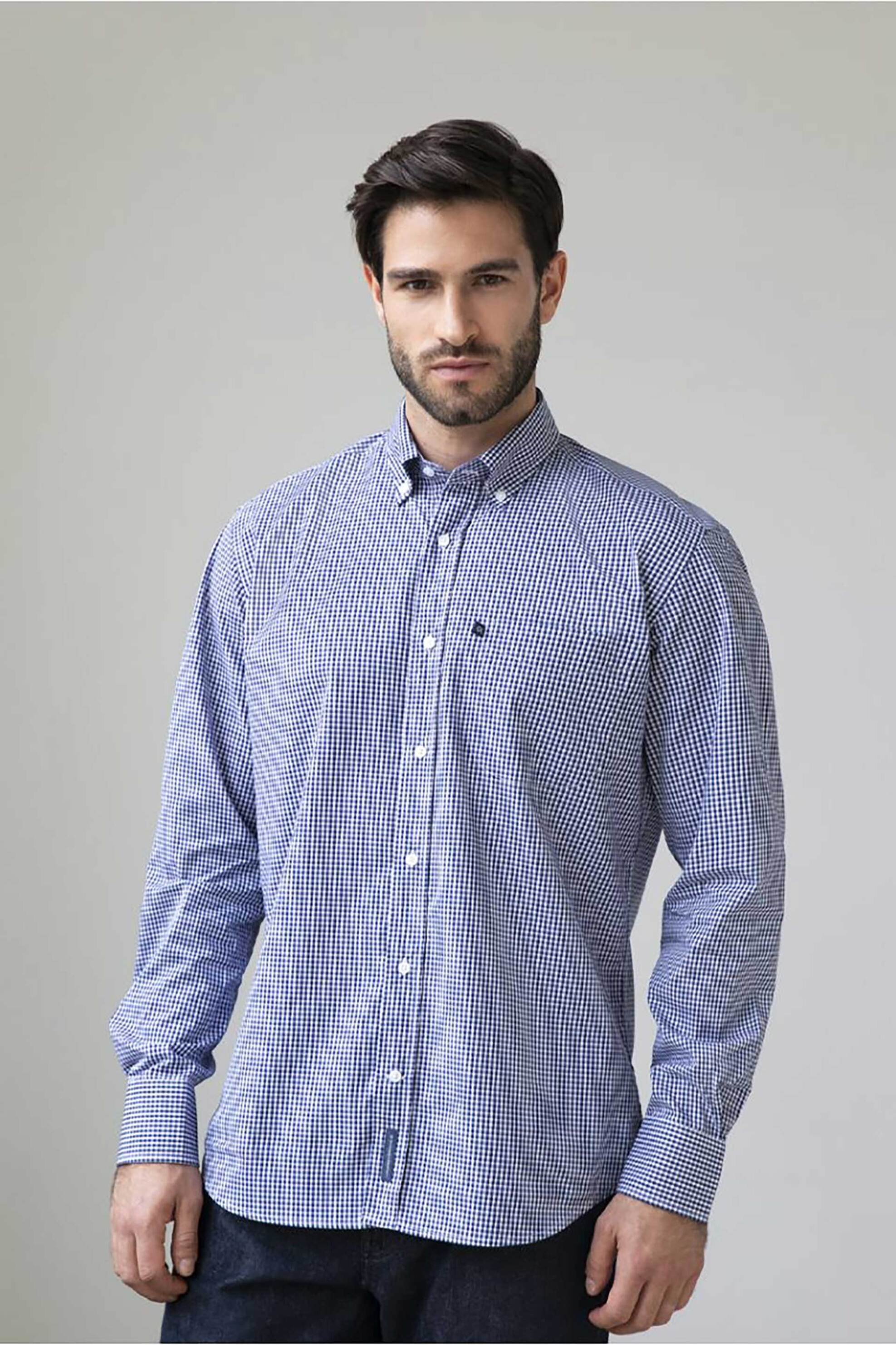 Oxford Company ανδρικό πουκάμισο button down με ψιλό καρό σχέδιο Regular Fit "Sport" - M132-BY10.02 Μπλε