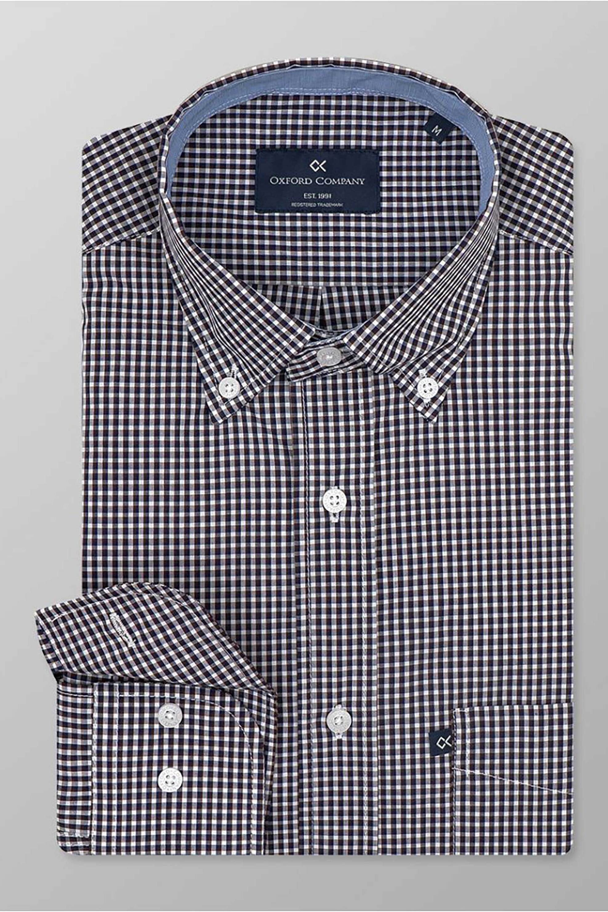 Oxford Company ανδρικό πουκάμισο button down με ψιλό καρό σχέδιο Regular Fit "Sport" - M132-BY10.04 Καφέ Σκούρο