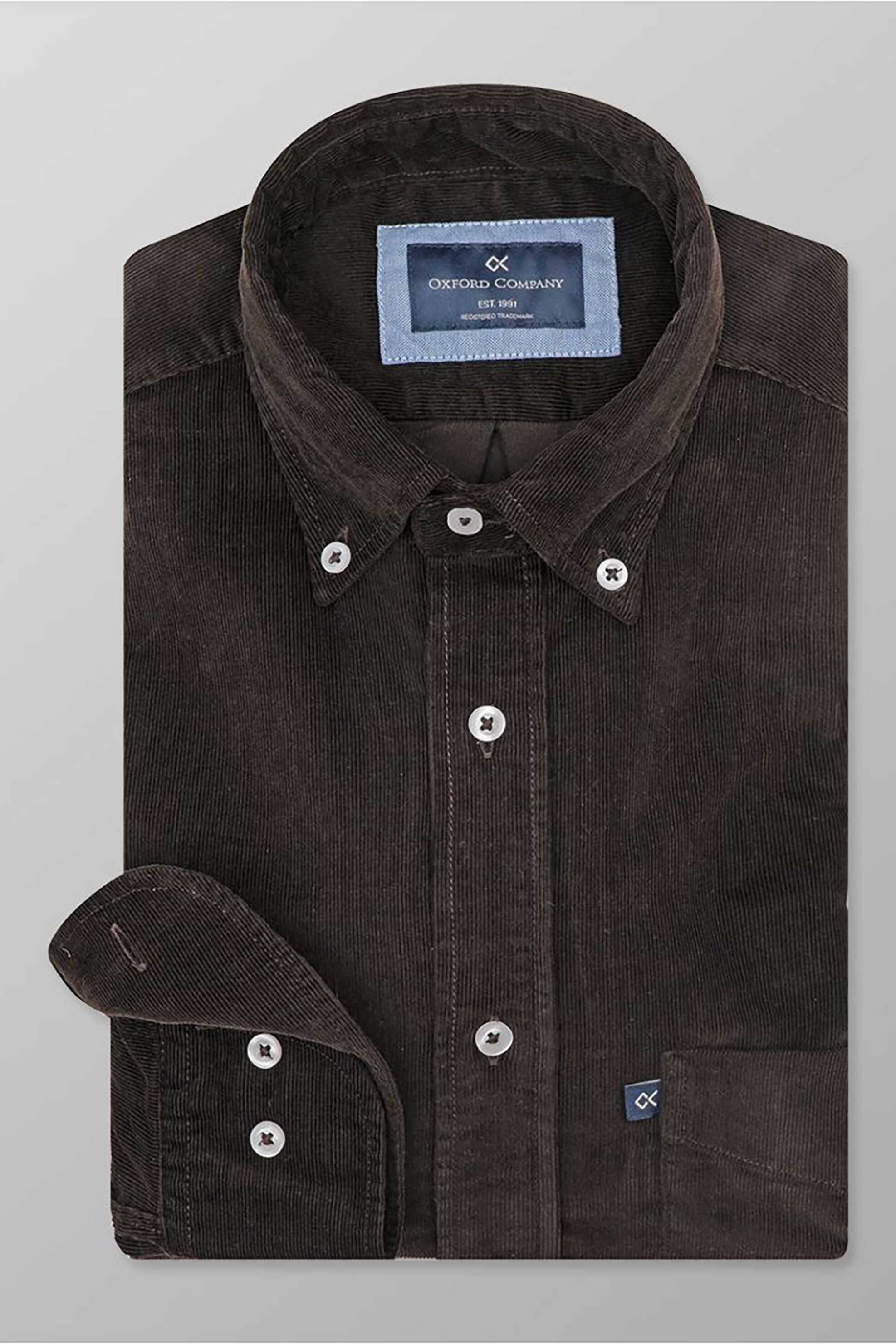 Oxford Company ανδρικό κοτλέ πουκάμισο button down Regular Fit "Sport" - K311-BY10.06 Καφέ