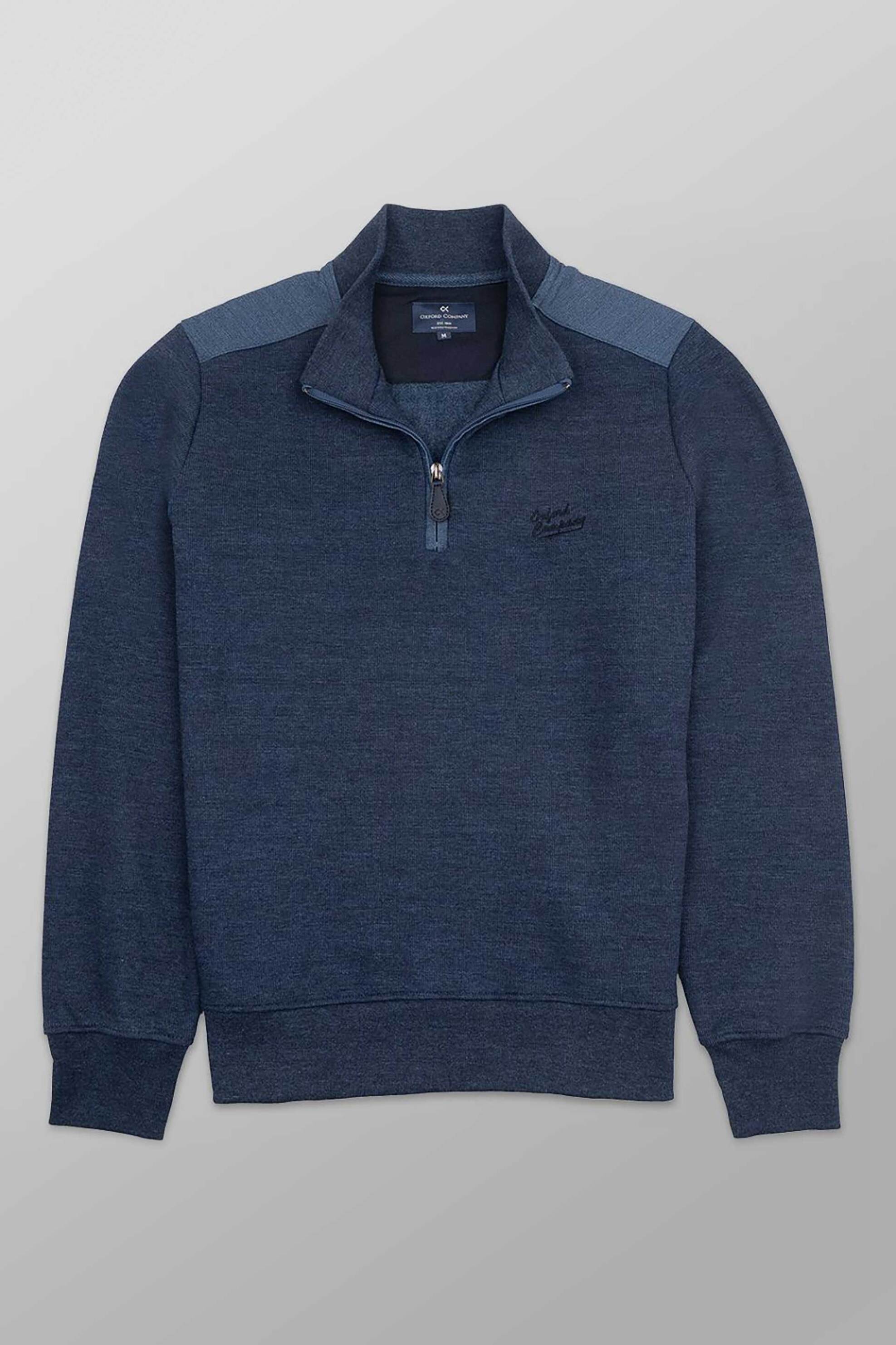 Oxford Company ανδρική μπλούζα φούτερ πικέ με φερμουάρ 1/2 και λογότυπο Regular Fit - F213-HY60.02 Μπλε