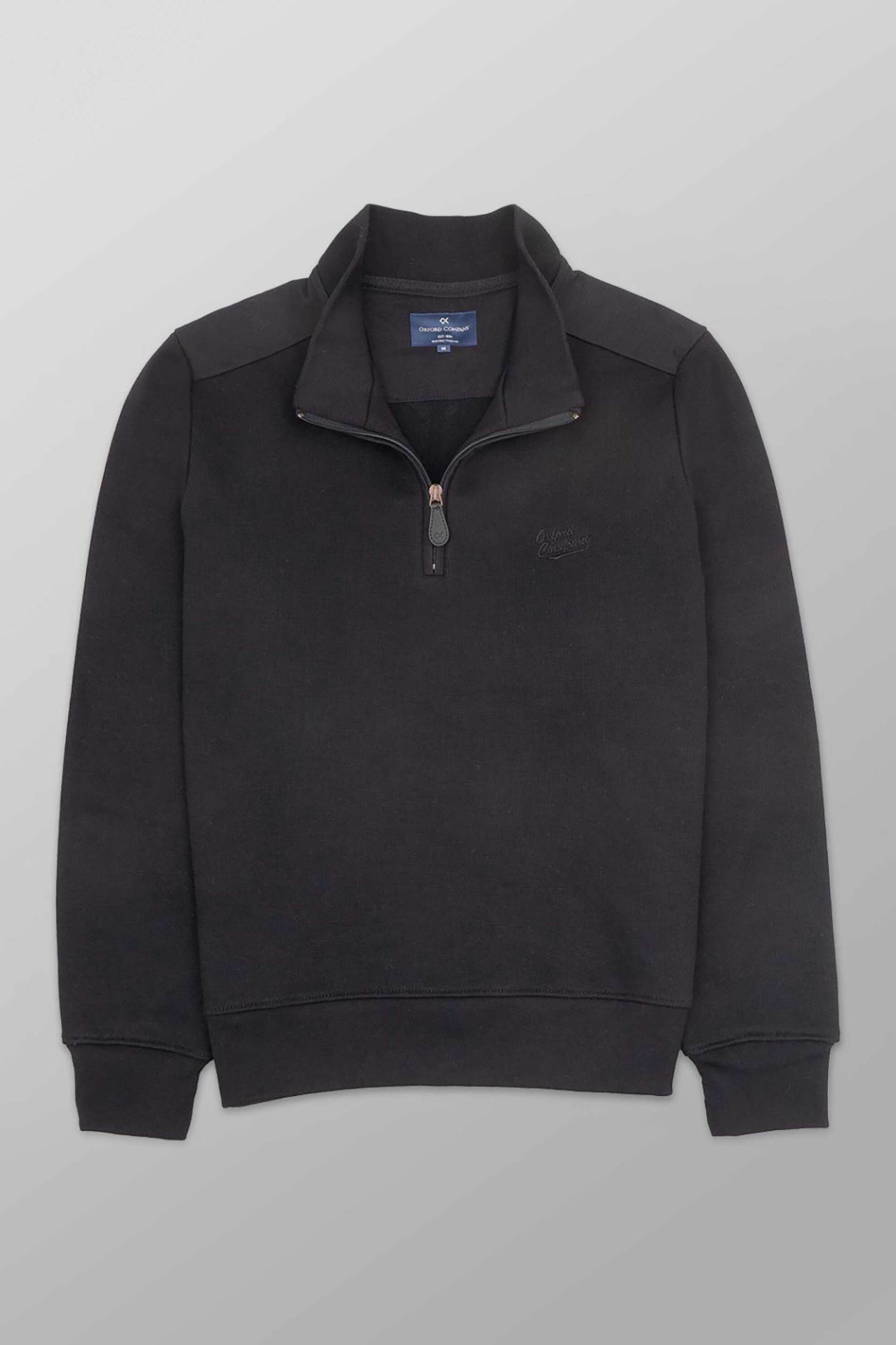 Oxford Company ανδρική μπλούζα φούτερ πικέ με φερμουάρ 1/2 και λογότυπο Regular Fit - F213-HY60.07 Μαύρο