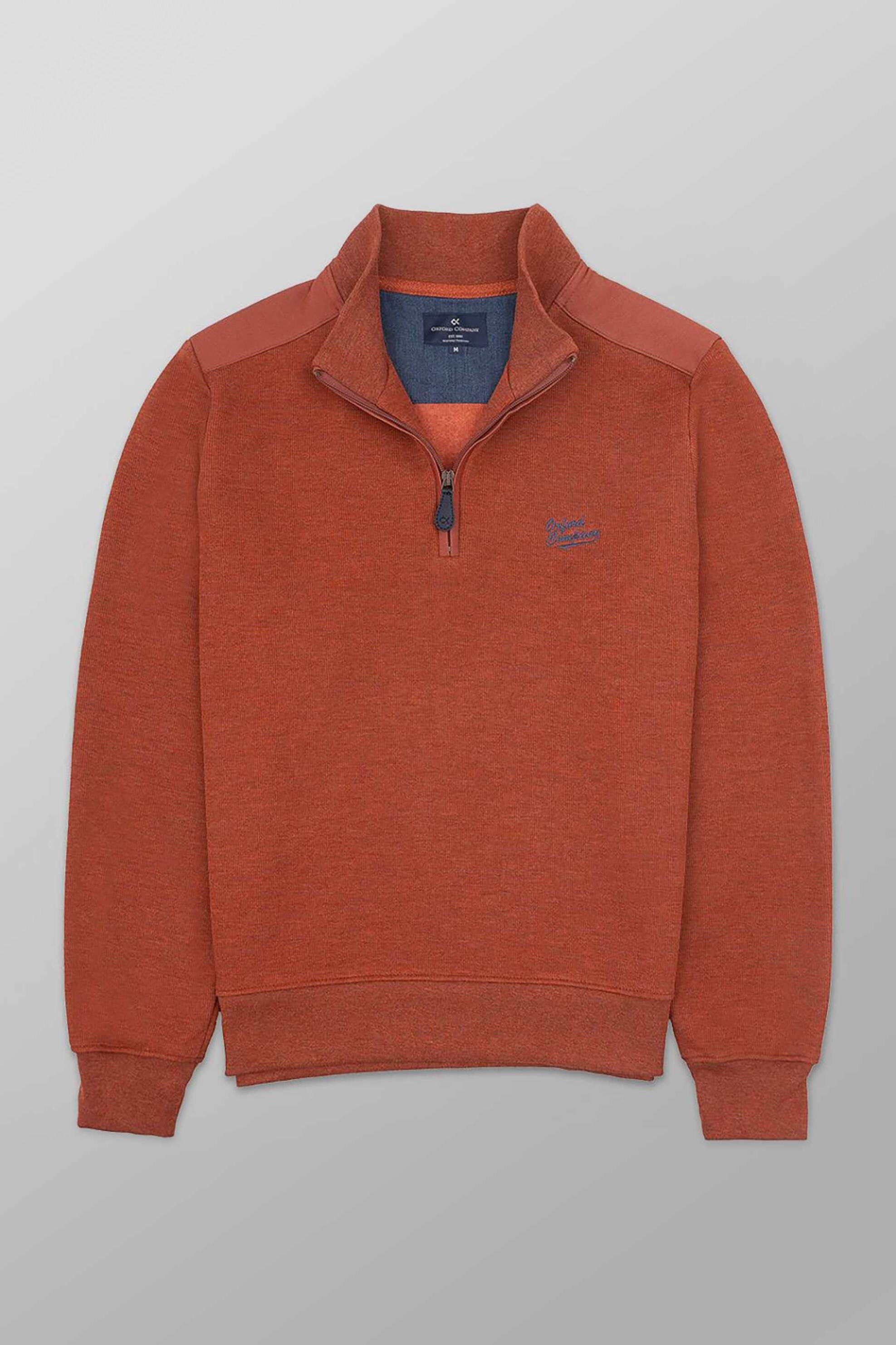 Oxford Company ανδρική μπλούζα φούτερ πικέ με φερμουάρ 1/2 και λογότυπο Regular Fit - F213-HY60.08 Κεραμιδί