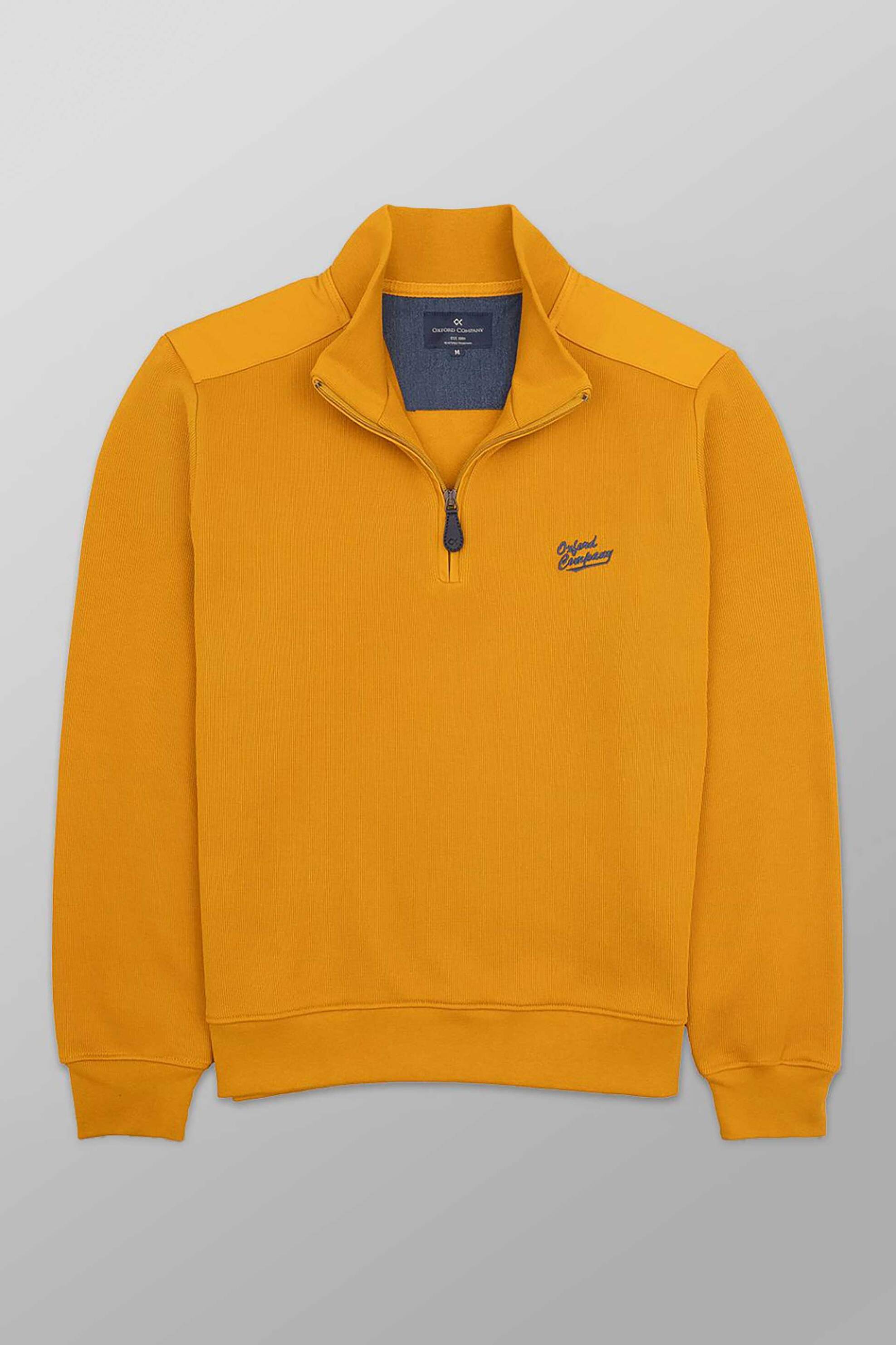 Oxford Company ανδρική μπλούζα φούτερ πικέ με φερμουάρ 1/2 και λογότυπο Regular Fit - F213-HY60.09 Μουσταρδί