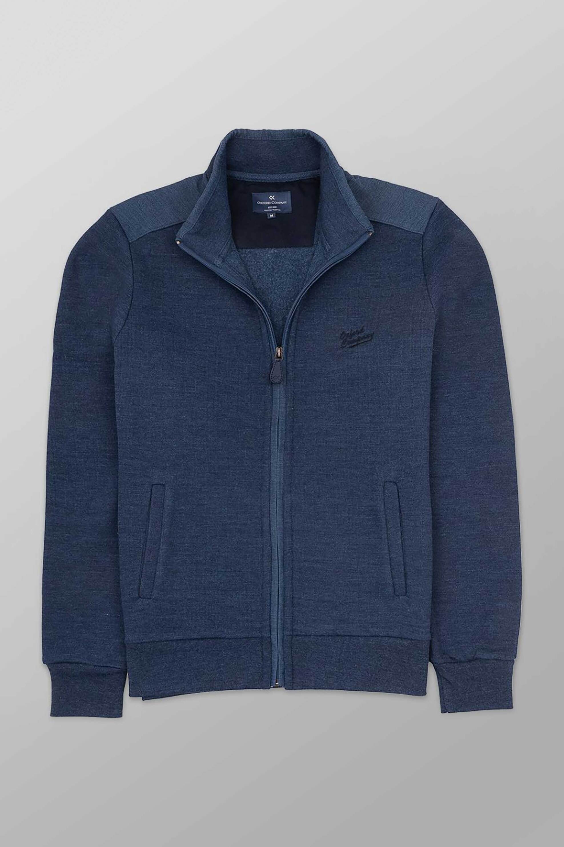 Oxford Company ανδρική ζακέτα φούτερ μονόχρωμη με κεντημένο λογότυπο Regular Fit - F213-JY60.02 Μπλε