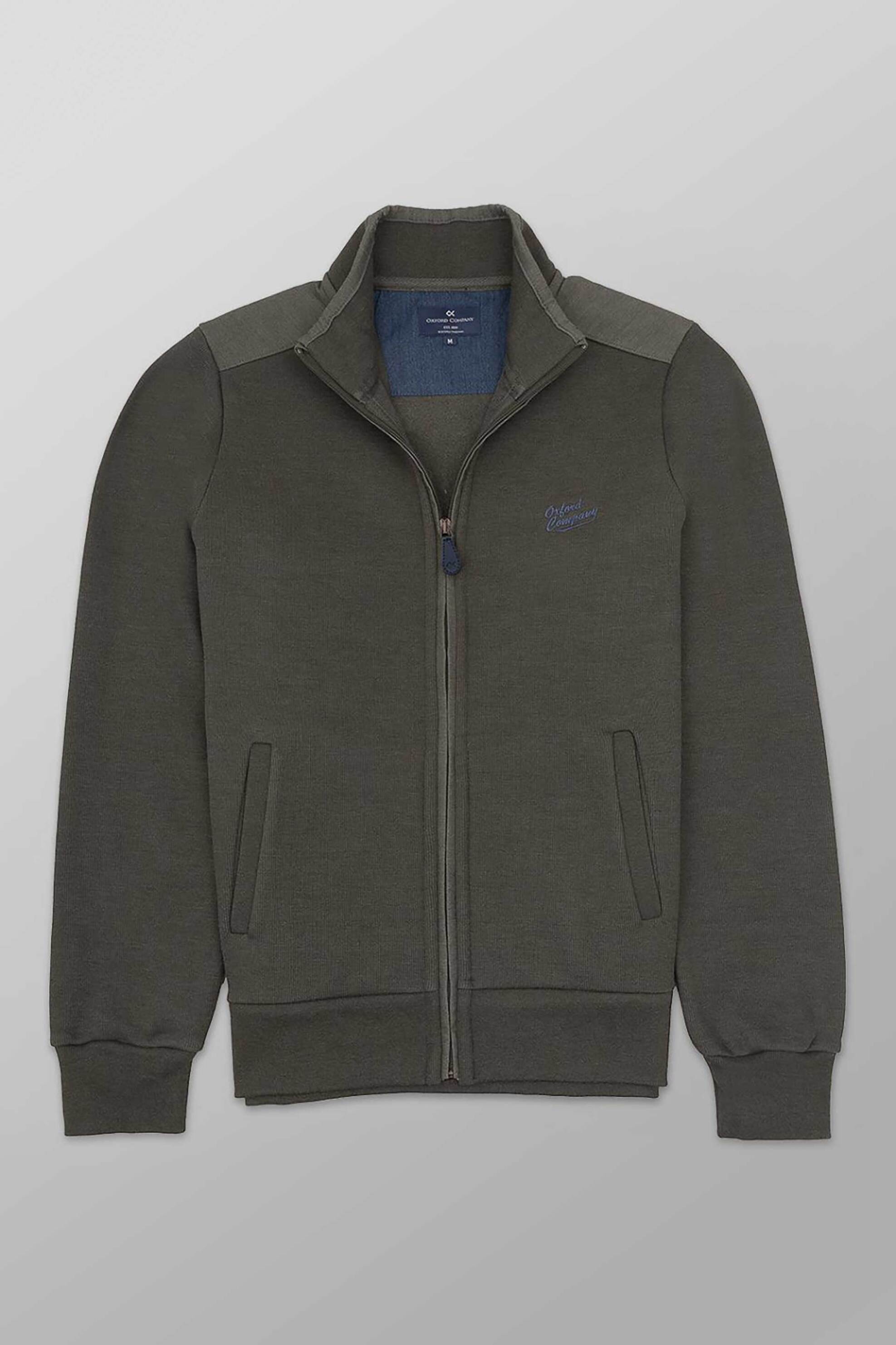 Oxford Company ανδρική ζακέτα φούτερ μονόχρωμη με κεντημένο λογότυπο Regular Fit - F213-JY60.04 Λαδί