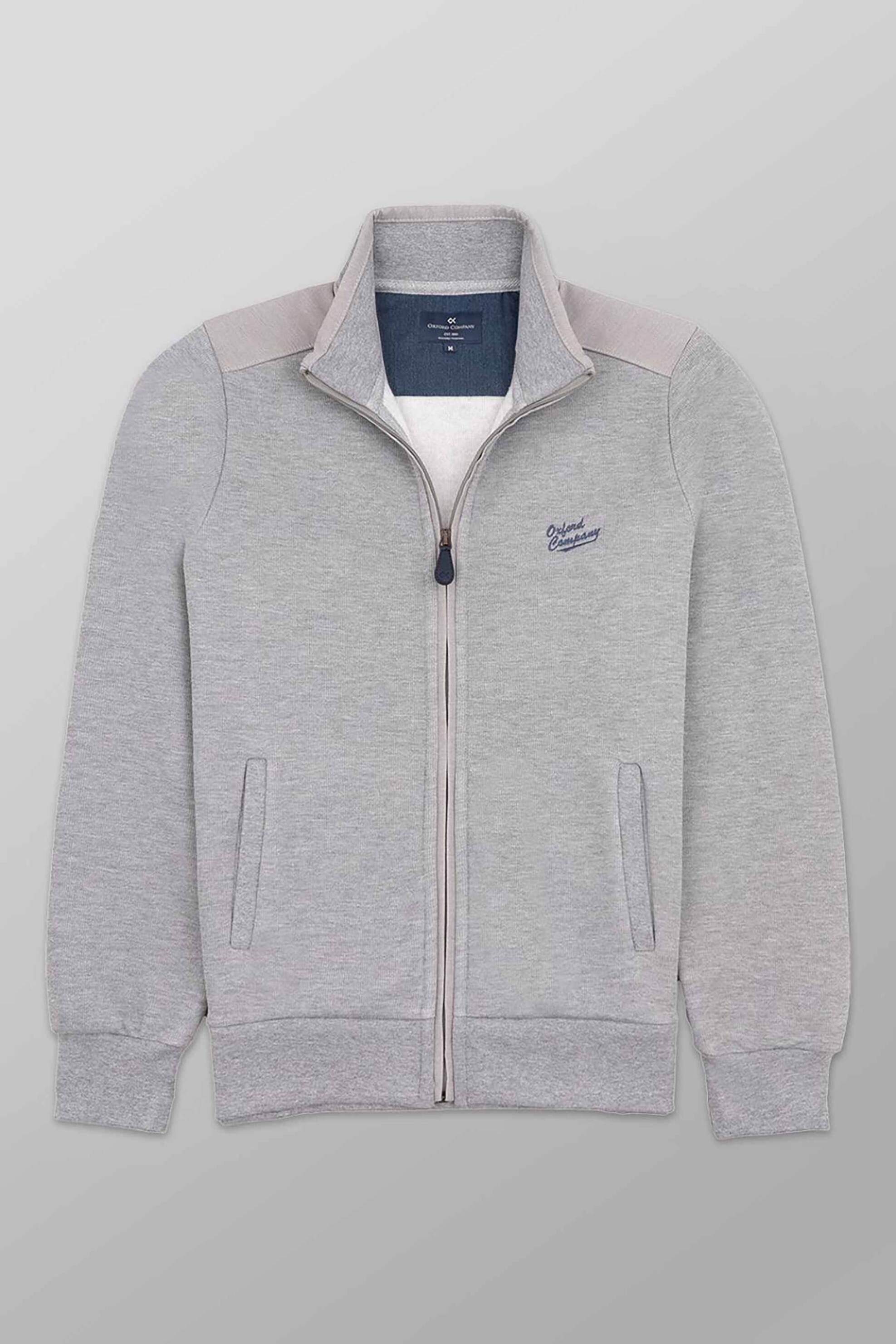 Oxford Company ανδρική ζακέτα φούτερ μονόχρωμη με κεντημένο λογότυπο Regular Fit - F213-JY60.06 Γκρι