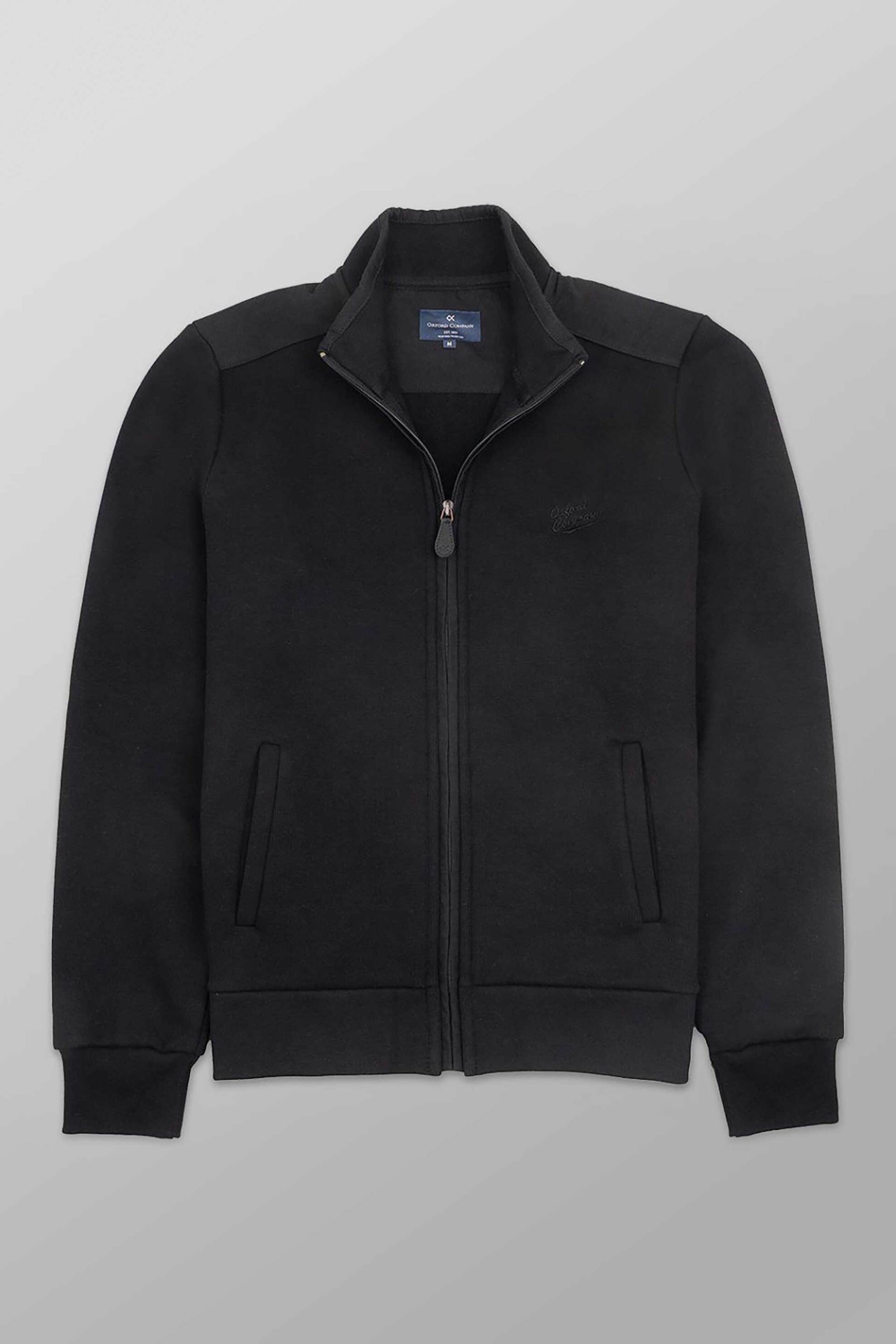 Oxford Company ανδρική ζακέτα φούτερ μονόχρωμη με κεντημένο λογότυπο Regular Fit - F213-JY60.07 Μαύρο