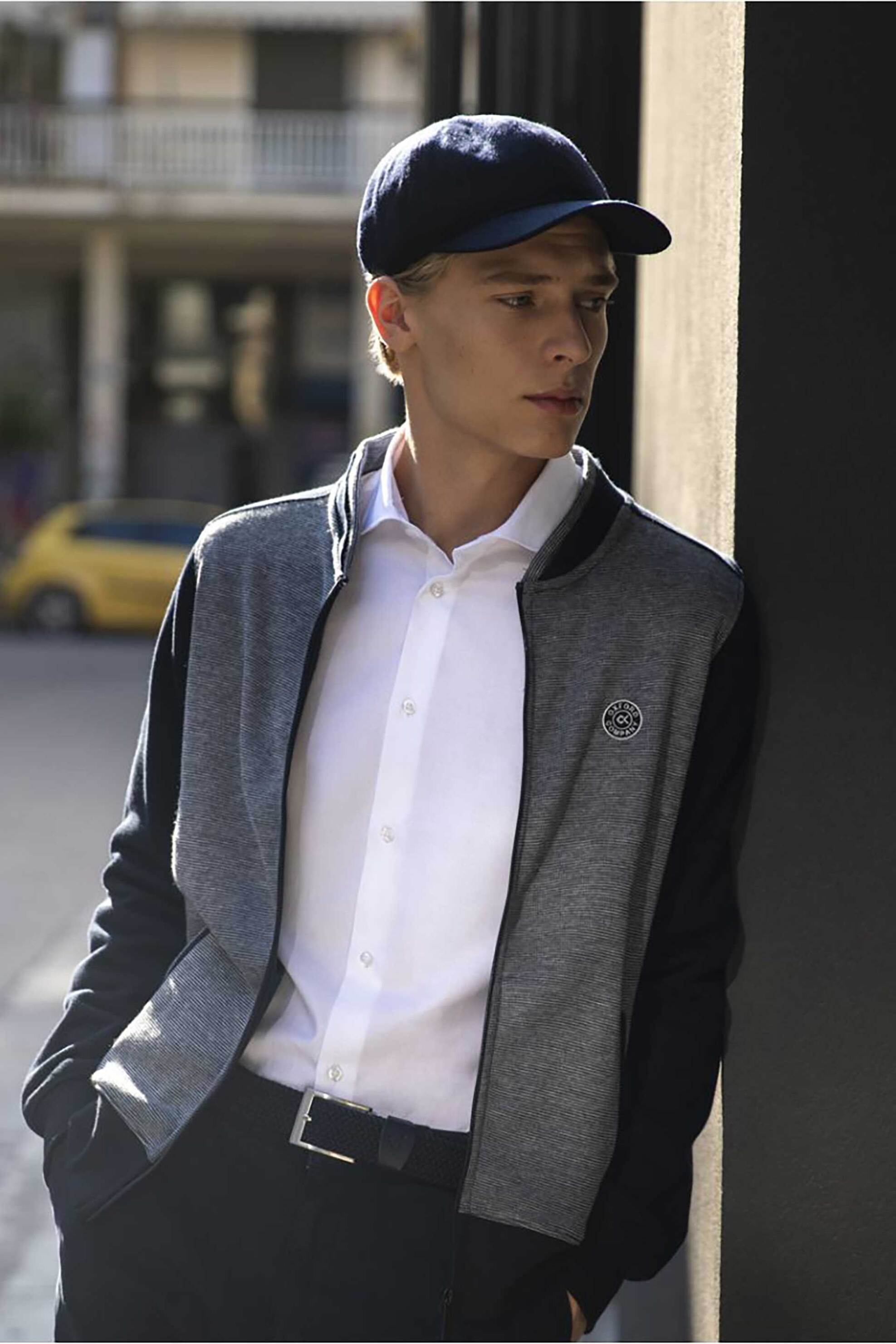 Oxford Company ανδρική ζακέτα φούτερ με διχρωμία και logo patch Regular Fit - F215-JU60.01 Μπλε Σκούρο