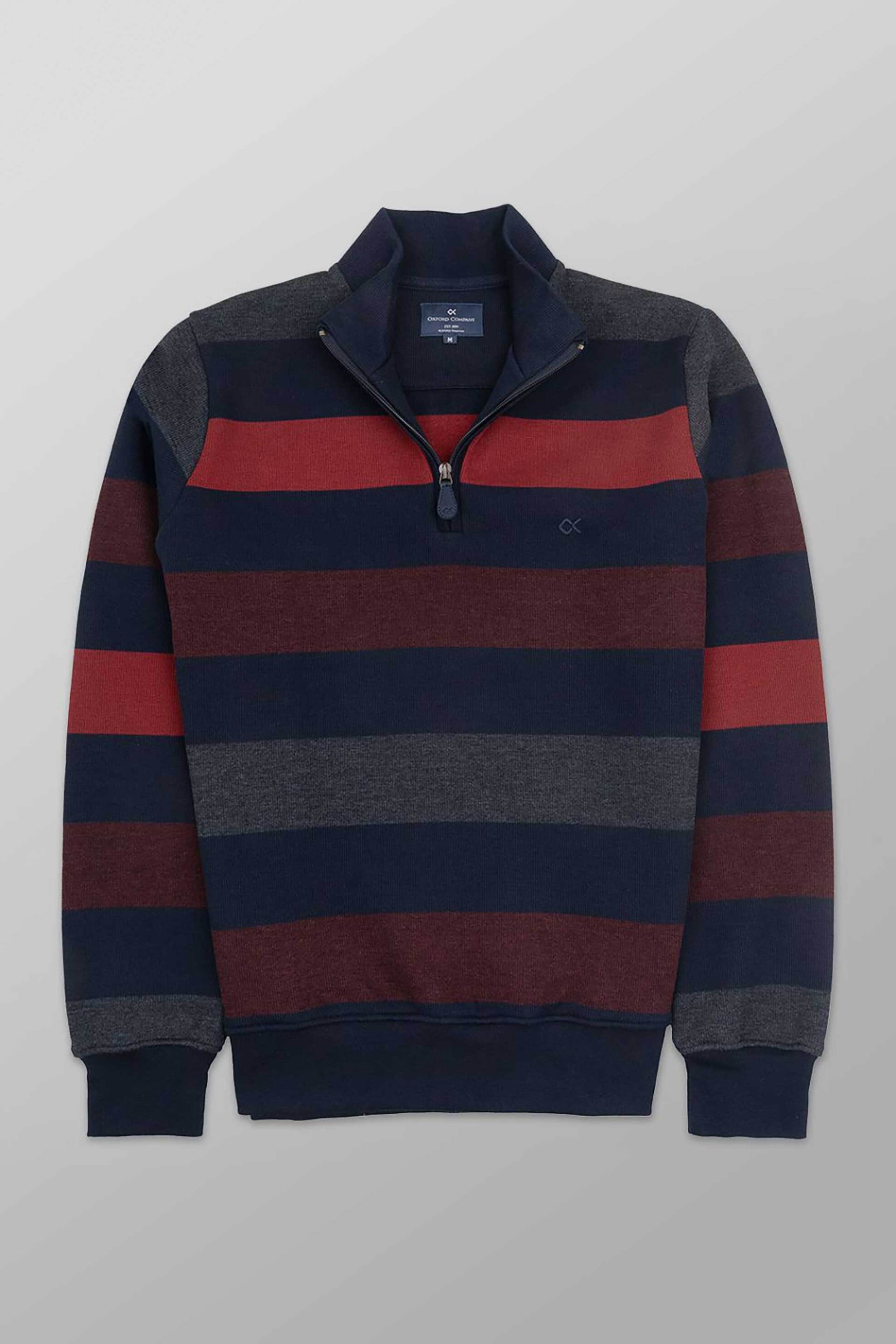 Oxford Company ανδρική μπλούζα φούτερ με πολύχρωμο ριγέ σχέδιο και φερμουάρ 1/2 Regular Fit - F221-HY60.02 Μπλε Σκούρο