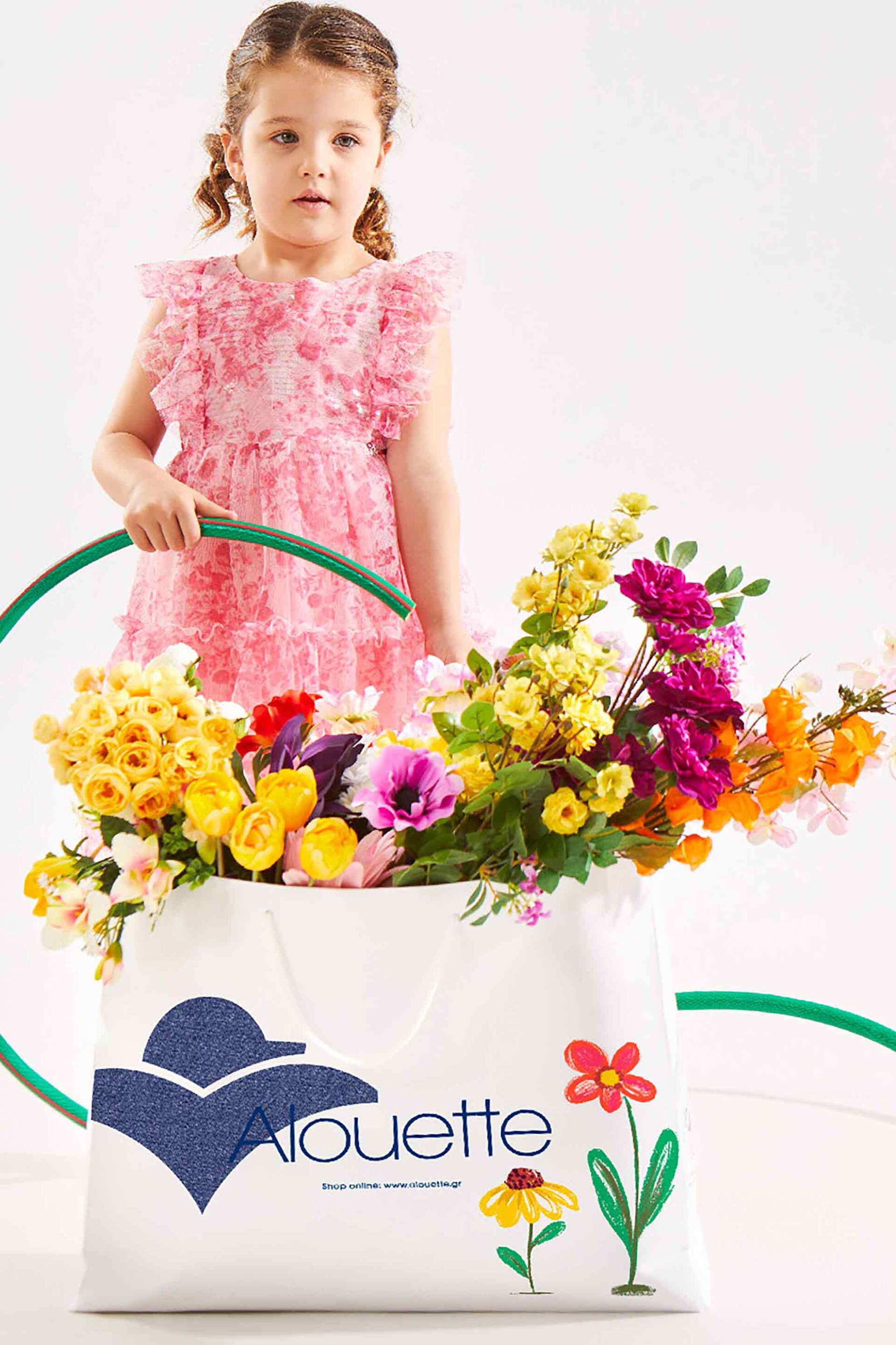 ALOUETTE Alouette παιδικό αμάνικο φόρεμα floral με τούλι (6 μηνών - 5 ετών) - 00241715 Ροζ