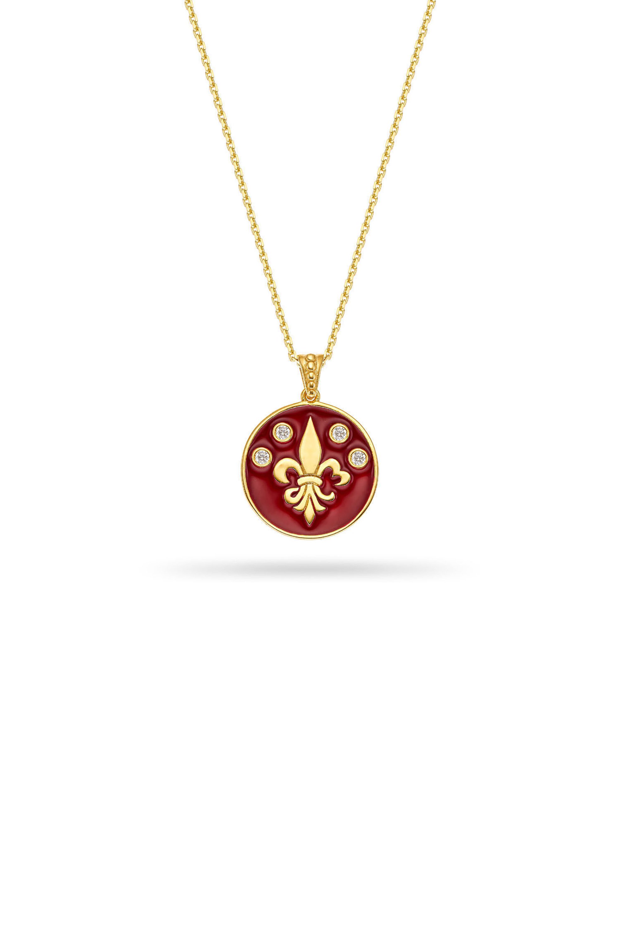 Li - LA - LO Li - LA - LO γυναικείο μενταγιόν Fleur de Lys coin από επιχρυσωμένο ασήμι 925° με κόκκινο σμάλτο και ζιργκόν - GUR000267 2025