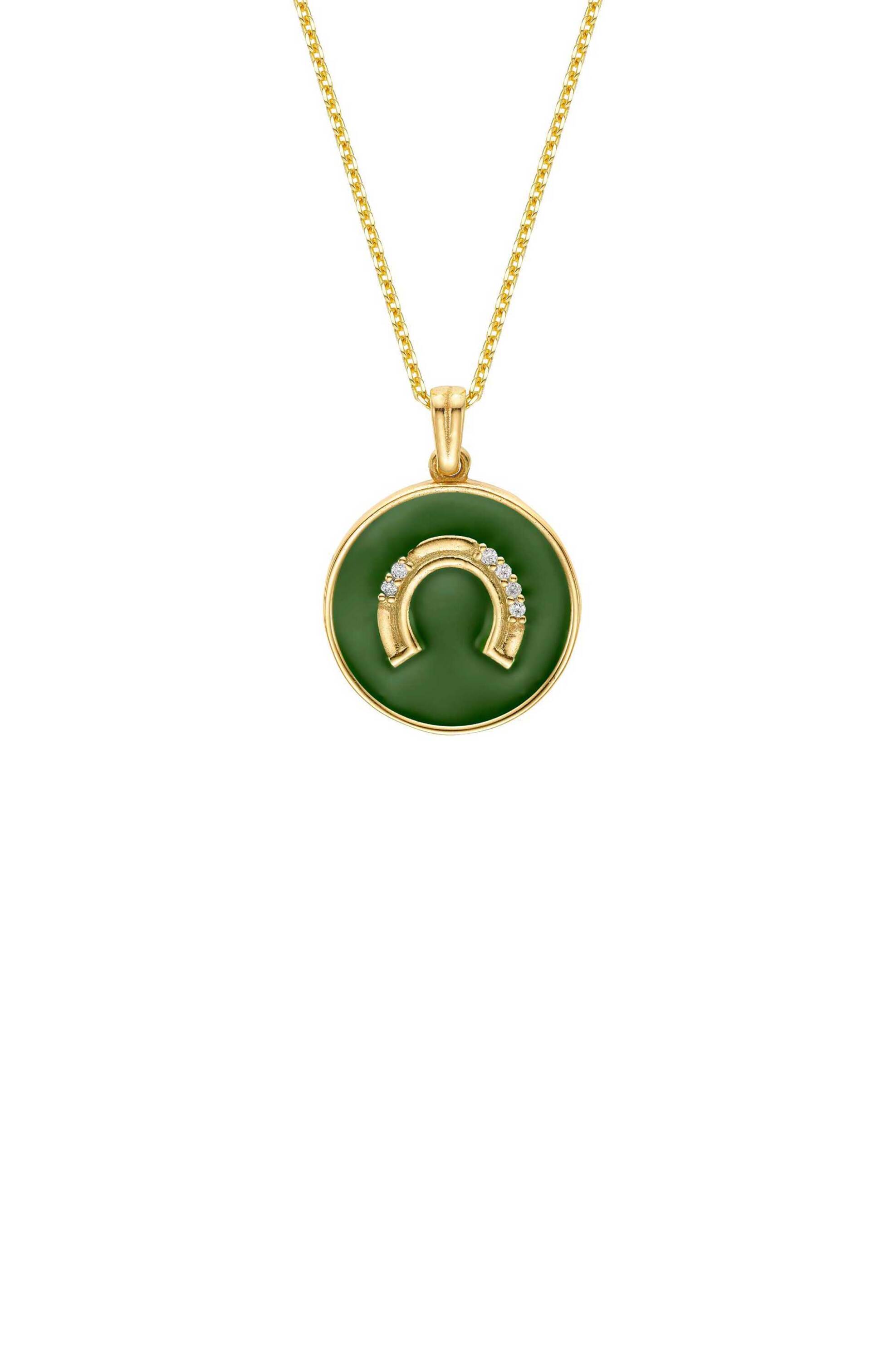 Li - LA - LO Li - LA - LO γυναικείο κολιέ Horseshoe coin από επιχρυσωμένο ασήμι 925° με ζιργκόν και πράσινο σμάλτο - GUR000319 2025