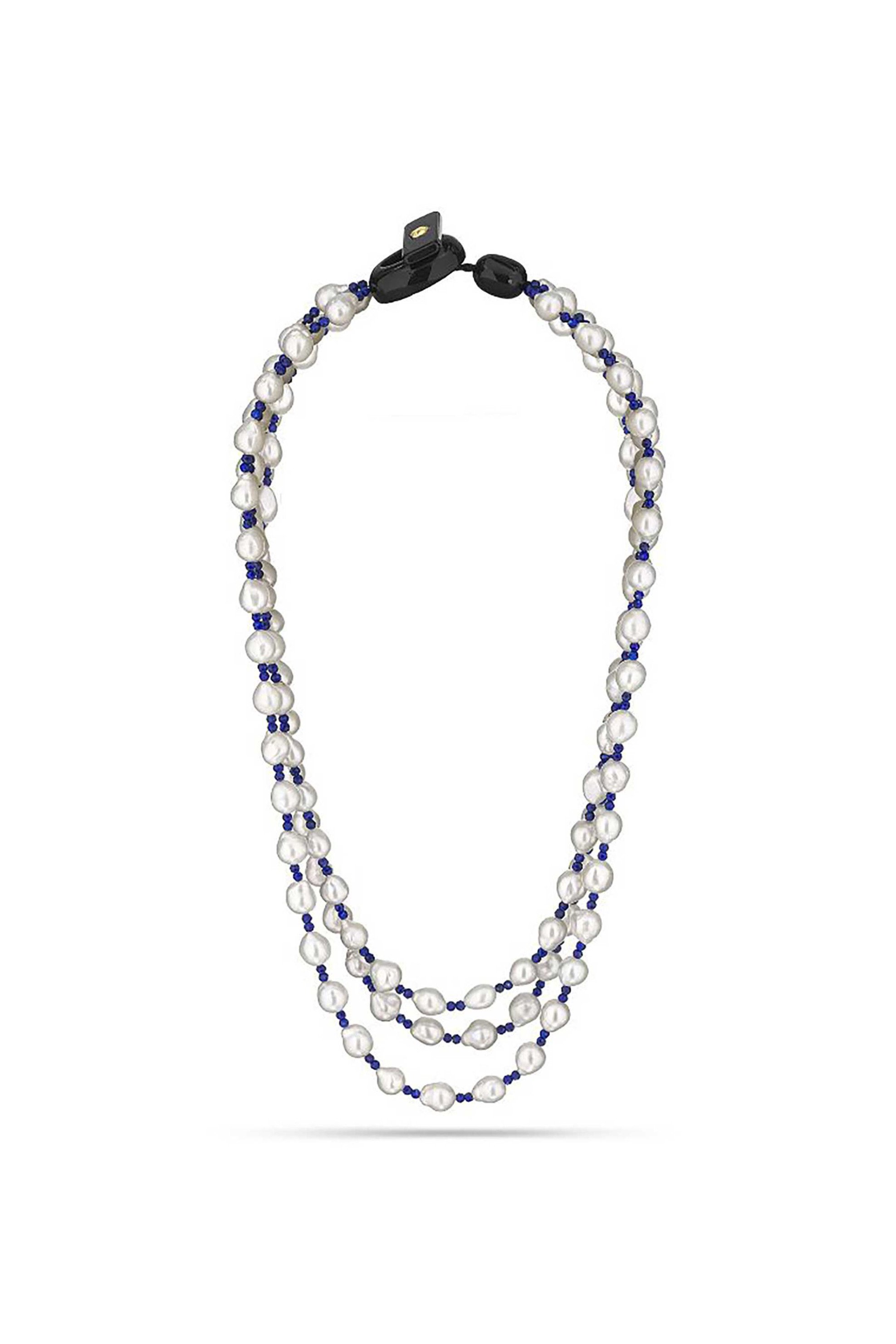 Li - LA - LO Li - LA - LO γυναικείο κολιέ από freshwater pearls και λάπις λάζουλι 