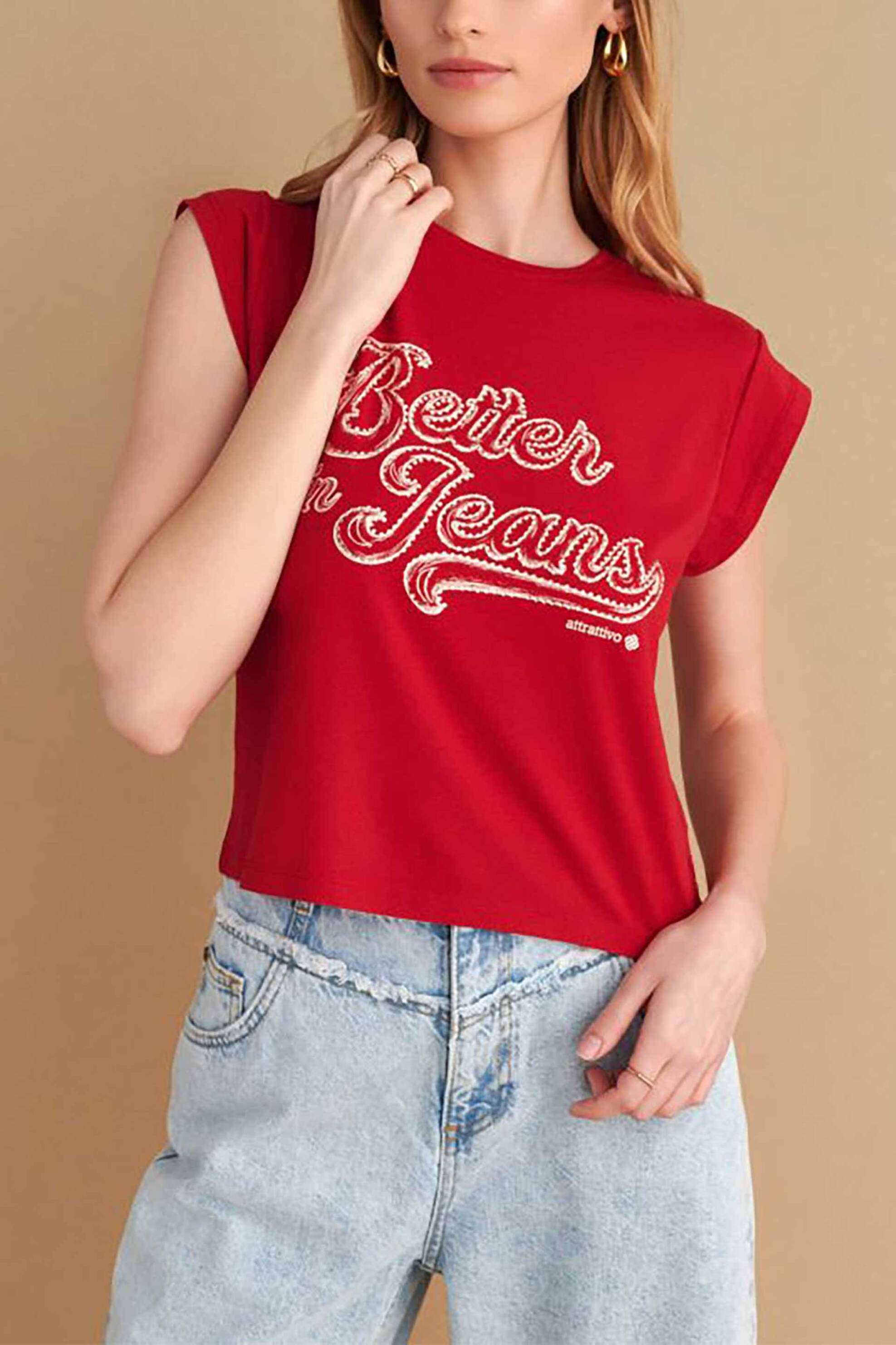  Attrattivo γυναικείο T-shirt cropped με letter print - 9920883 Κόκκινο 2025