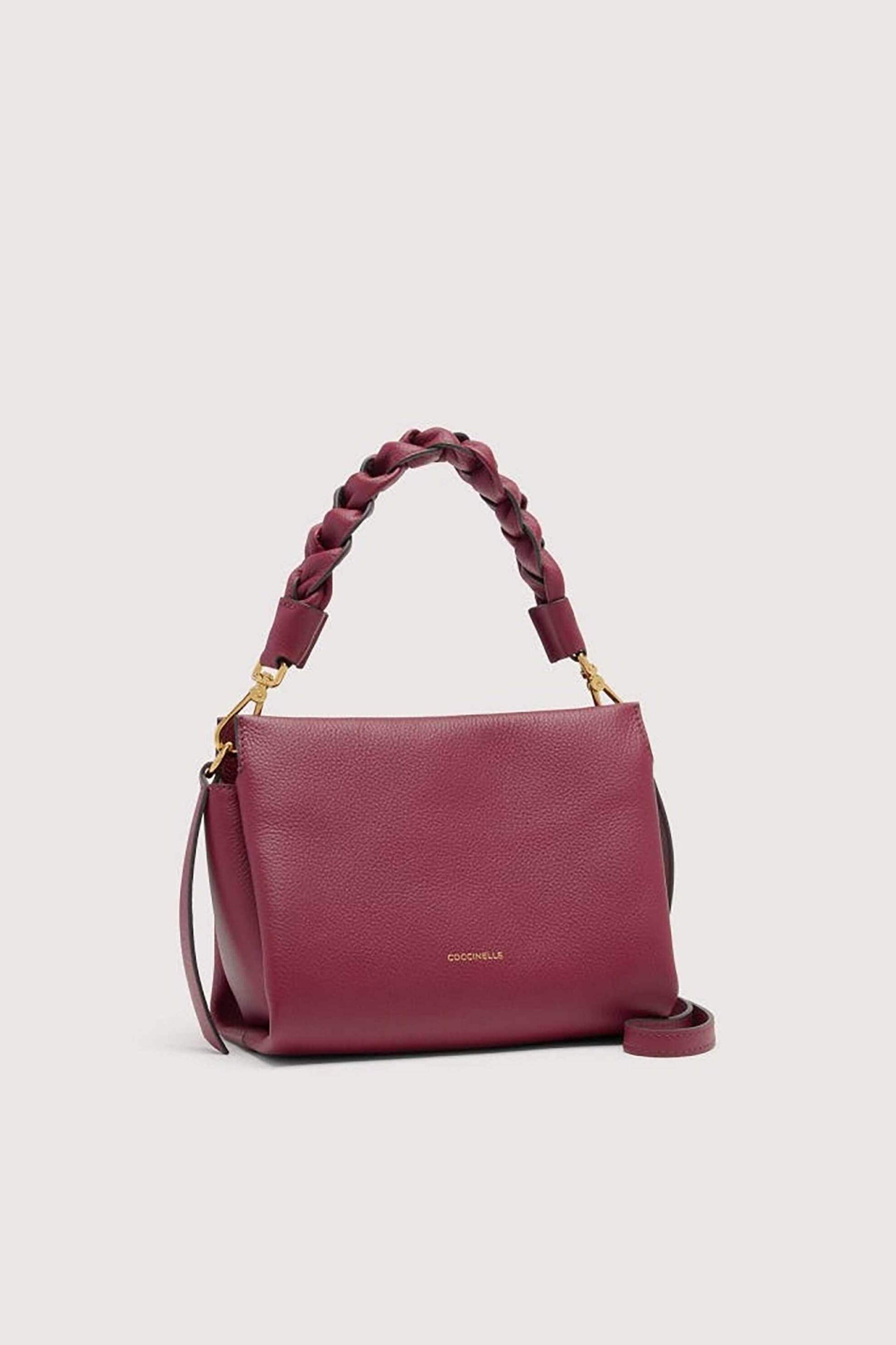 Coccinelle γυναικεία τσάντα χειρός με logo print και λαβή χειρός με σχέδιο πλεξούδα "Boheme Grana Double" - E1M50-580101 Μπορντό φωτογραφία