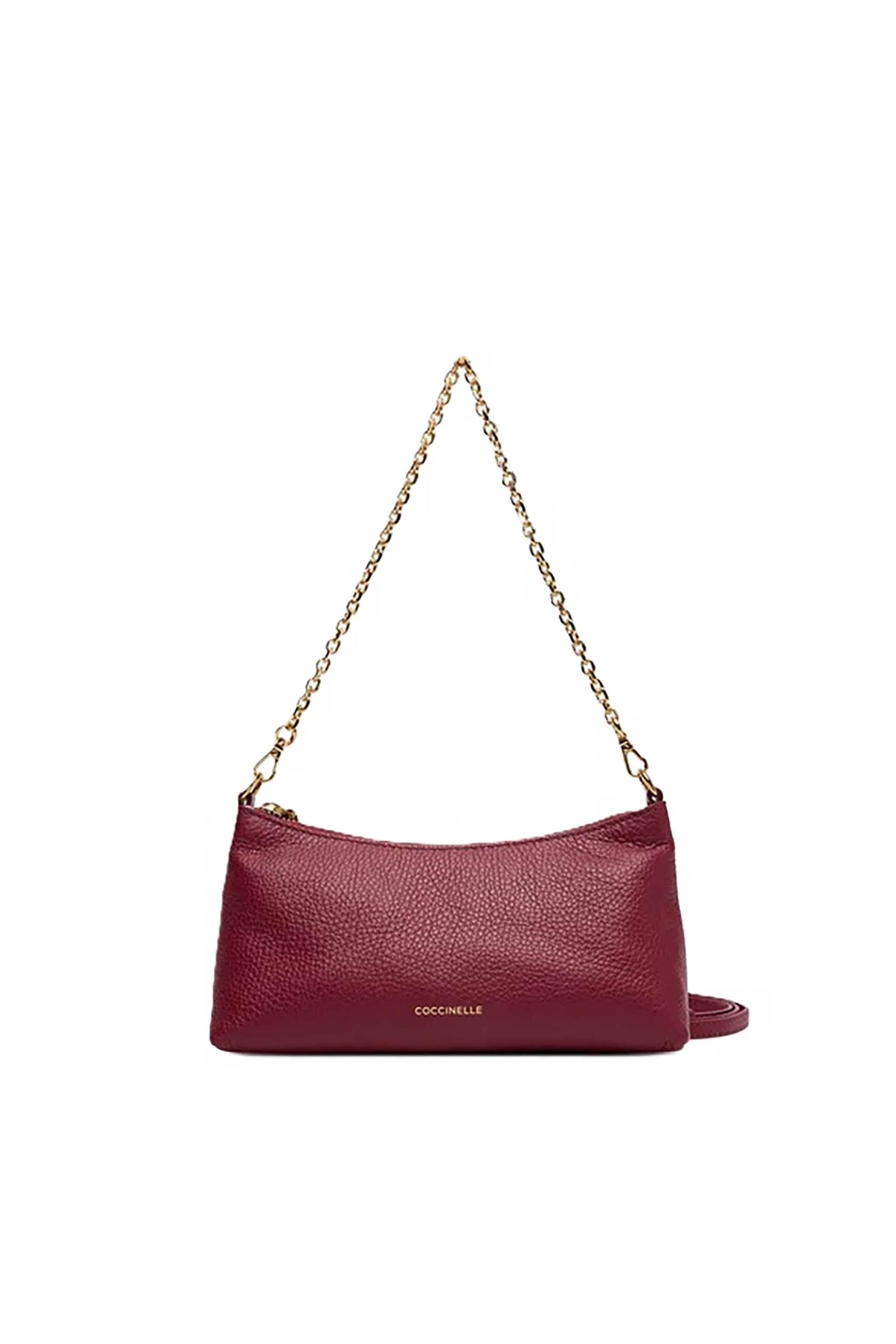 COCCINELLE Coccinelle γυναικεία δερμάτινη τσάντα crossbody μονόχρωμη με σταμπωτό λογότυπο "Aura" - E5QH0-550101 Μπορντό