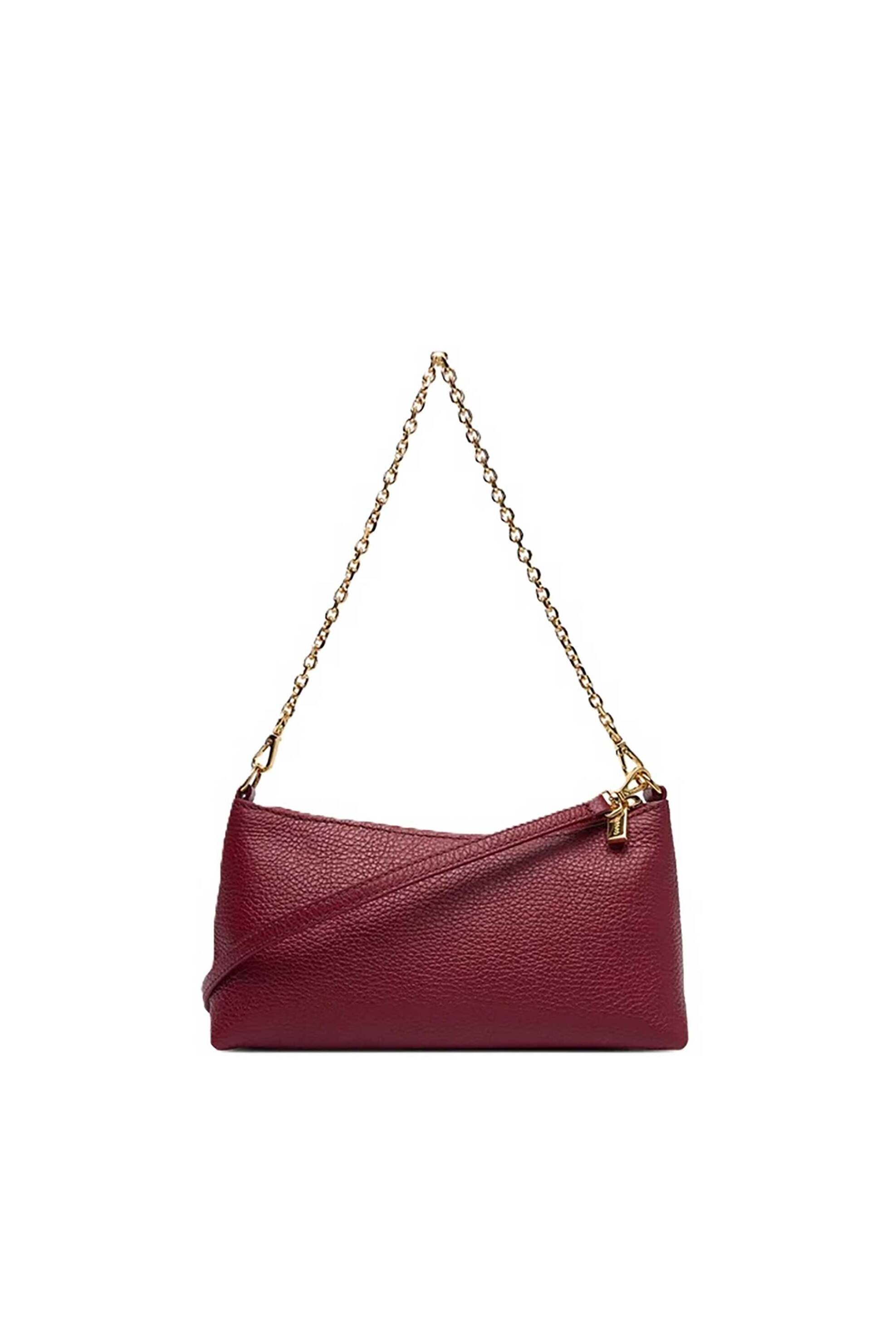 Coccinelle γυναικεία δερμάτινη τσάντα crossbody μονόχρωμη με σταμπωτό λογότυπο "Aura" - E5QH0-550101 Μπορντό φωτογραφία