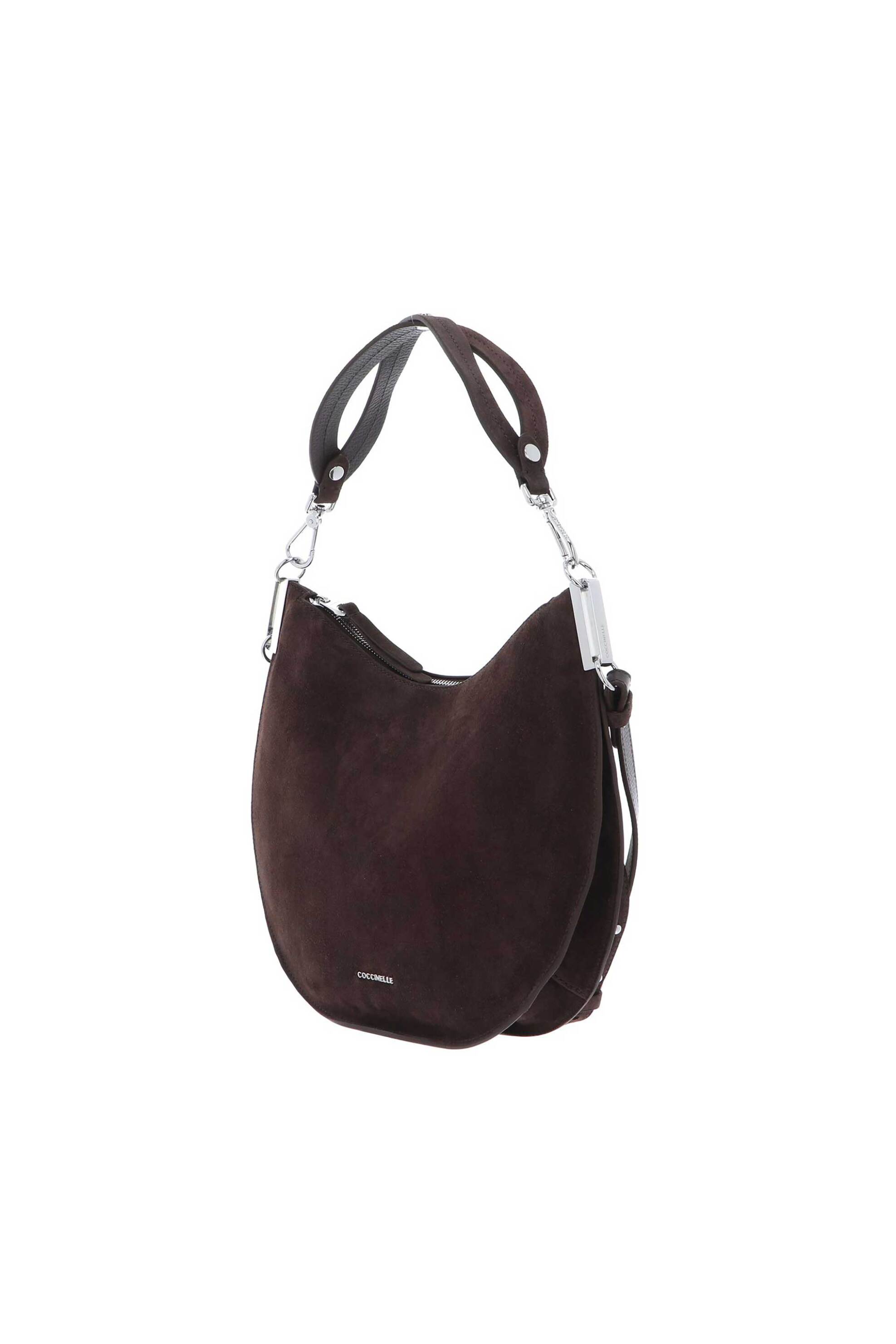 Coccinelle γυναικεία τσάντα ώμου suede με ανάγλυφο λογότυπο - E1QKG-130201 Καφέ φωτογραφία