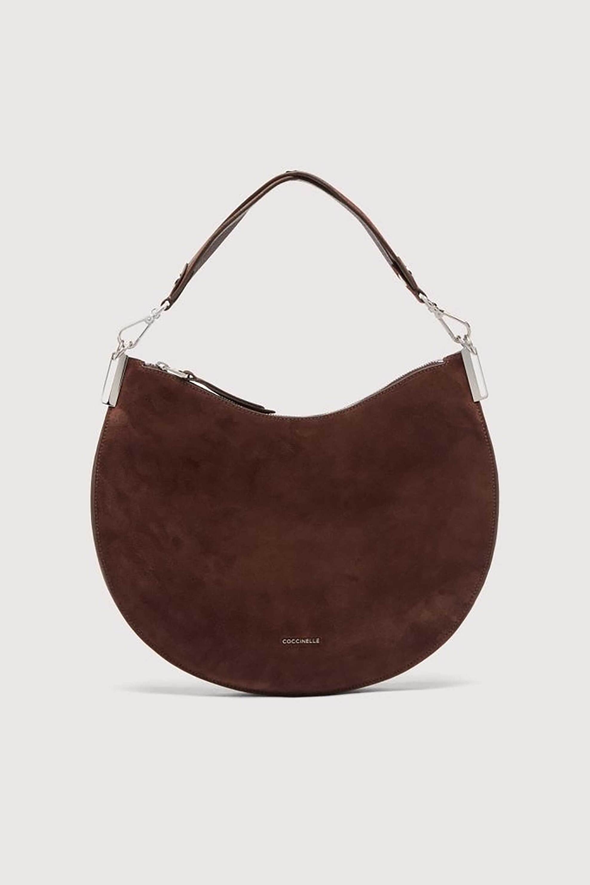 Coccinelle γυναικεία τσάντα ώμου suede με ανάγλυφο λογότυπο - E1QKG-130201 Καφέ φωτογραφία