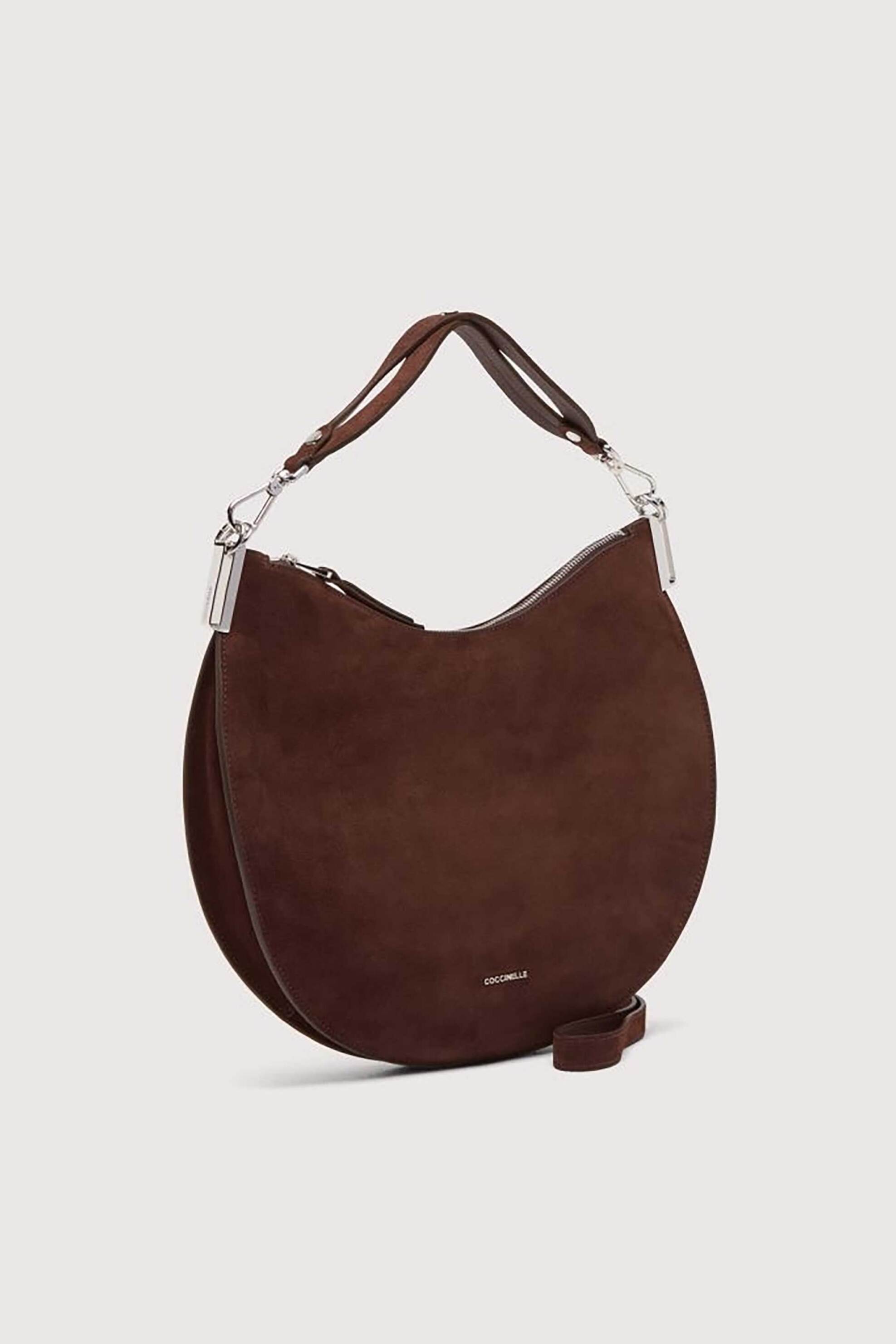 Coccinelle γυναικεία τσάντα ώμου suede με ανάγλυφο λογότυπο - E1QKG-130201 Καφέ φωτογραφία