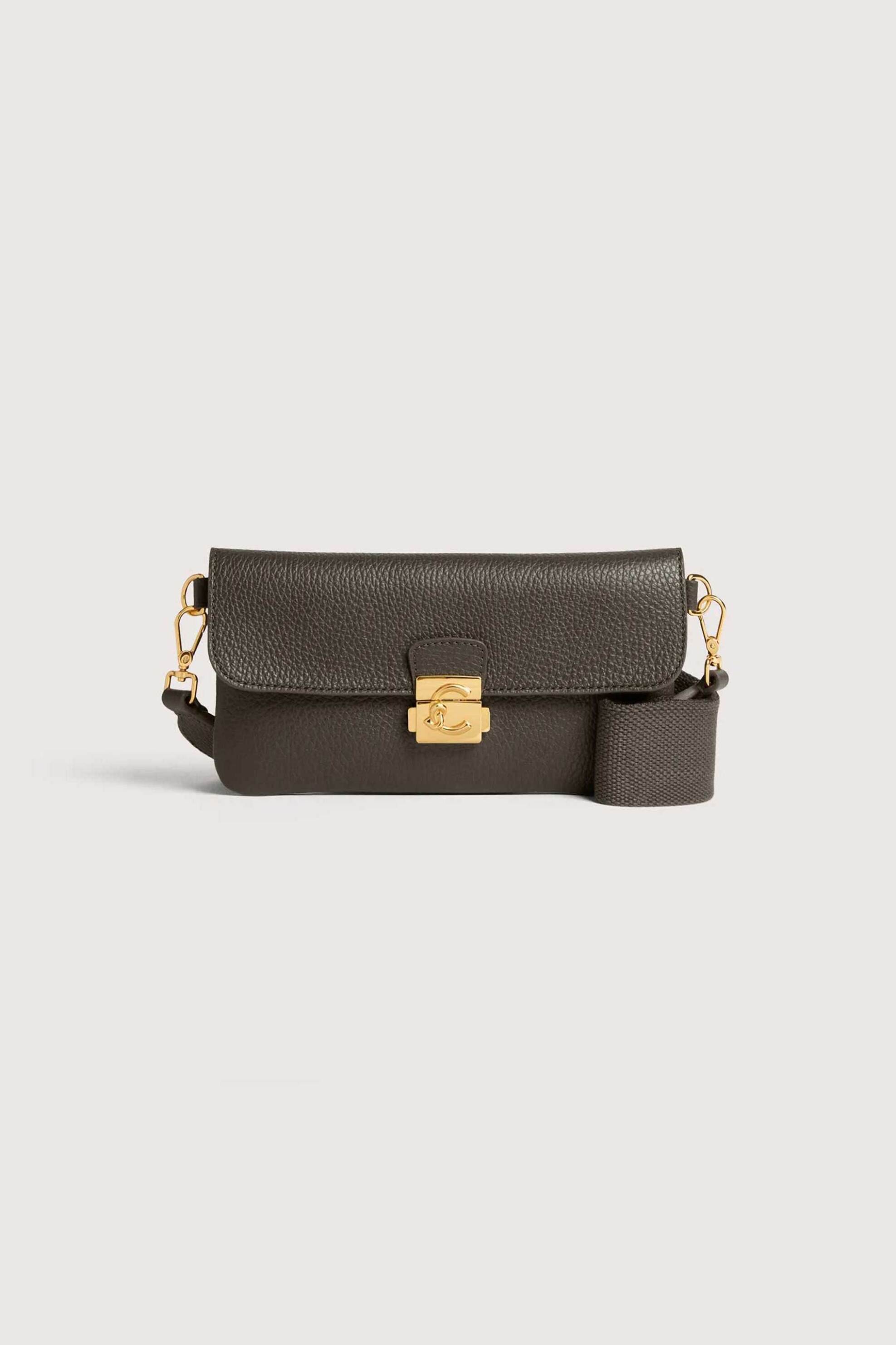 COCCINELLE Coccinelle γυναικεία δερμάτινη τσάντα crossbody "C-Me Lock Mini" - E5U4K-570101 Λαδί