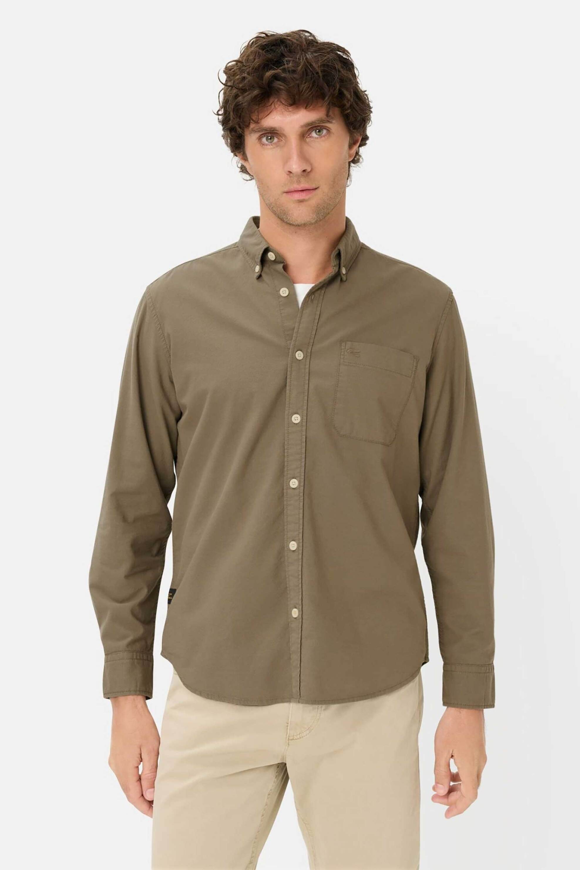 Camel Active ανδρικό πουκάμισο button down με τσέπη και monogram Regular Fit - C261-409105-7S05 Λαδί