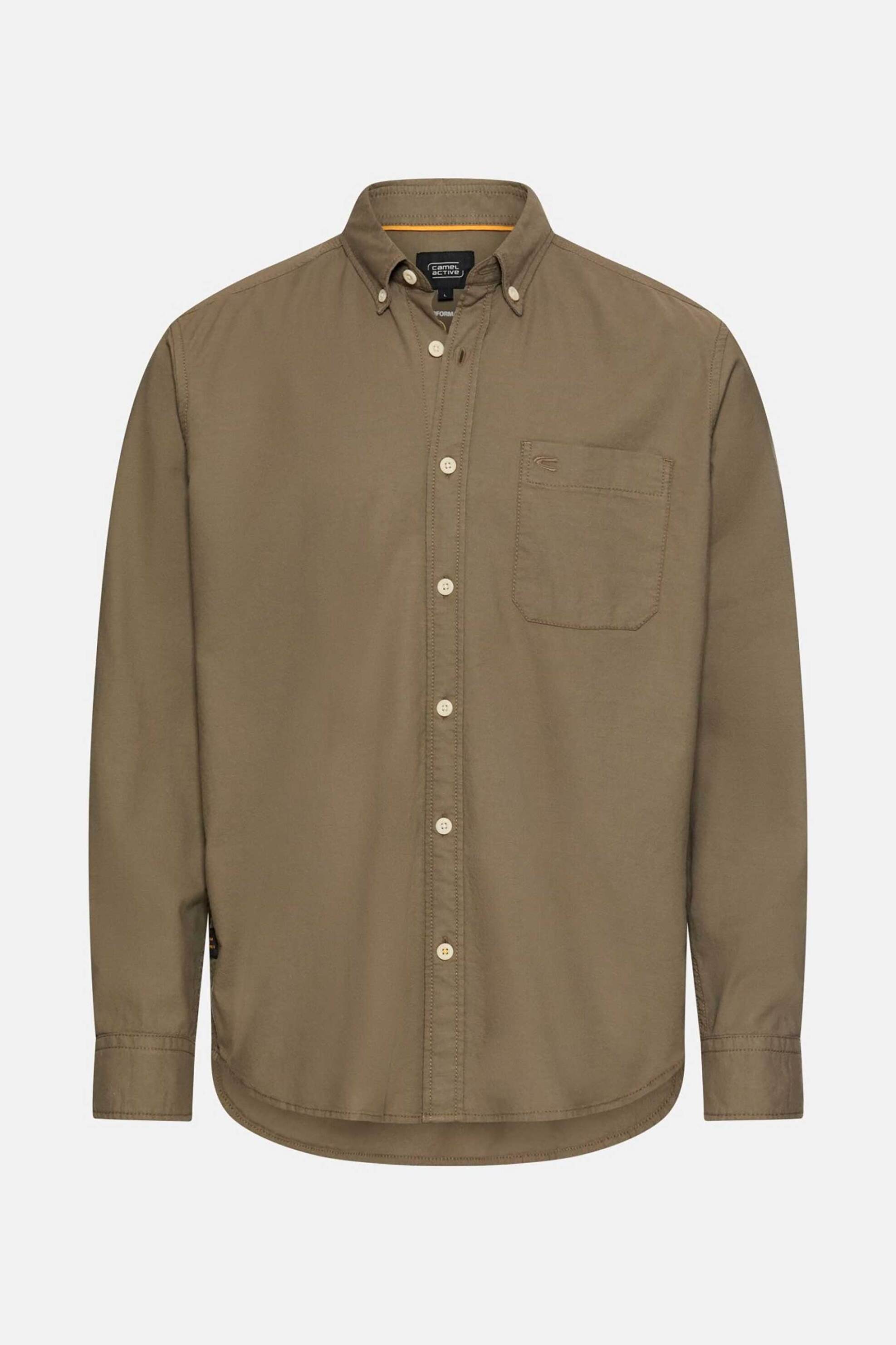 Camel Active Ανδρικό Πουκάμισο Button Down με Τσέπη Και Monogram Regular Fit - C261-409105-7S05 Λαδί