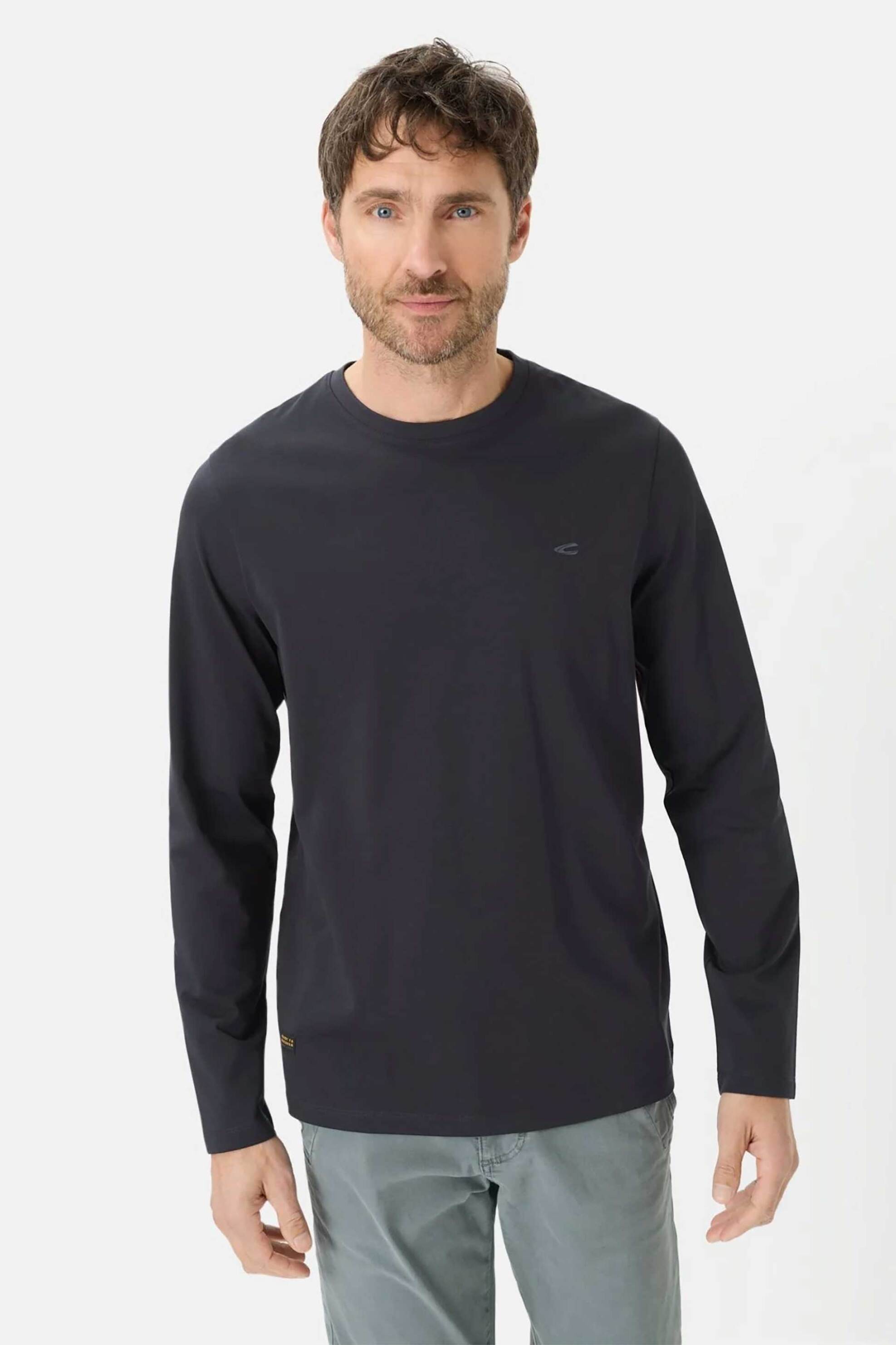 Camel Active ανδρική μακρυμάνικη μπλούζα με κεντημένο monogram Regular Fit - C261-409600-7T06 Μπλε Σκούρο