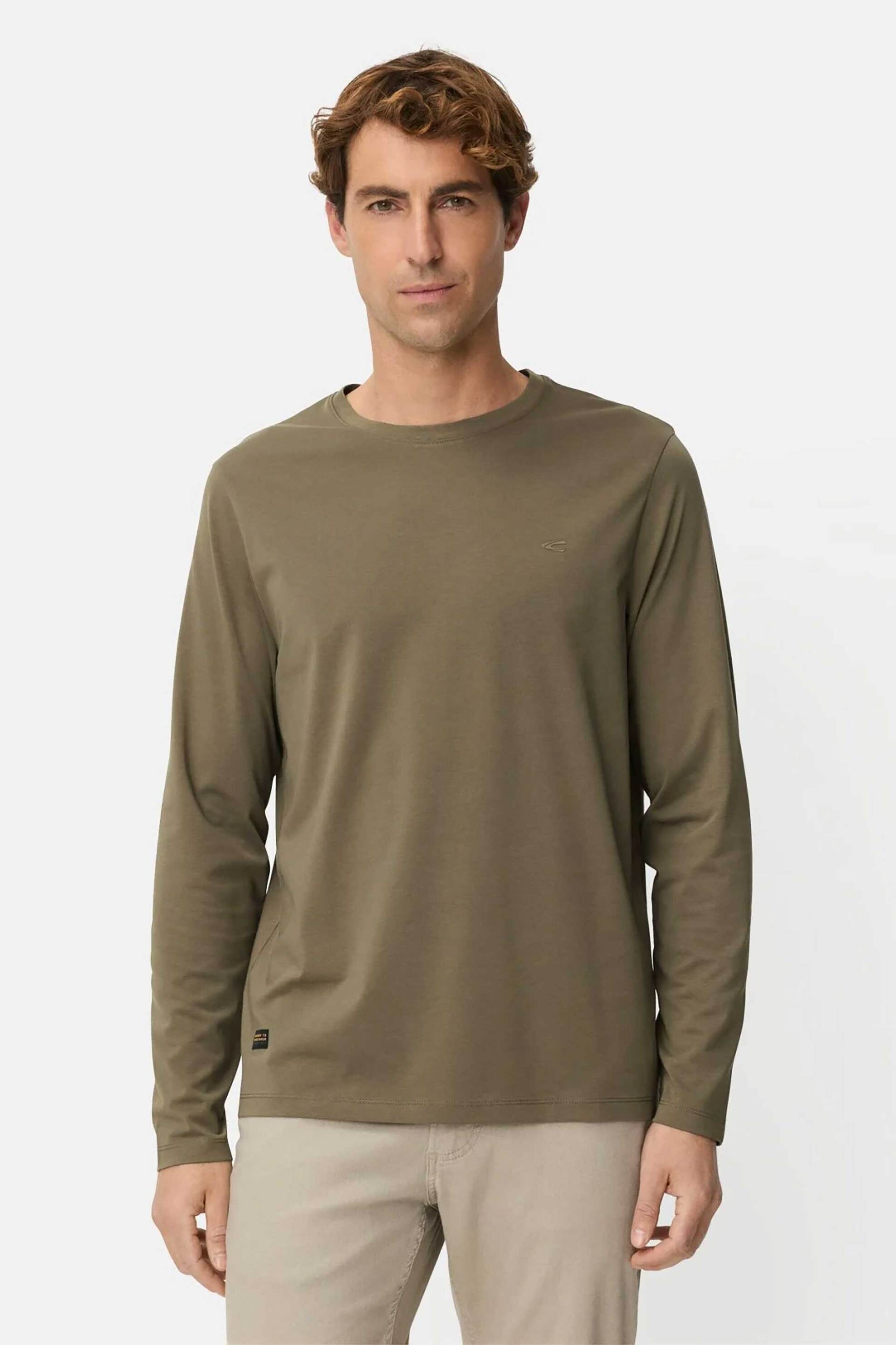 Camel Active ανδρική μακρυμάνικη μπλούζα με κεντημένο monogram Regular Fit - C261-409600-7T06 Λαδί