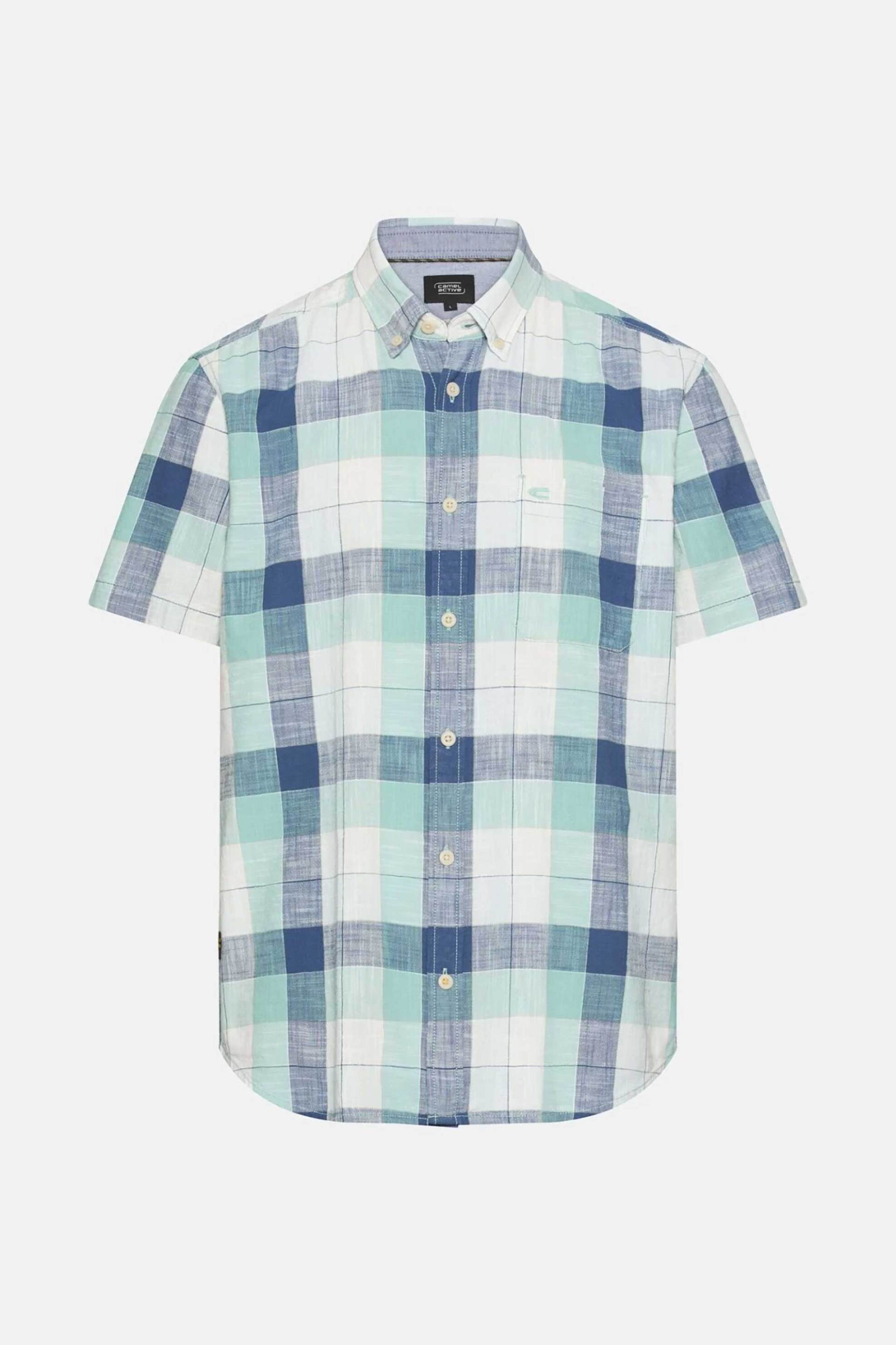 Camel Active Ανδρικό Κοντομάνικο Πουκάμισο Button Down με Τσέπη Και Κεντημένο Monogram Regular Fit - C261-409261-7S61 Σιελ