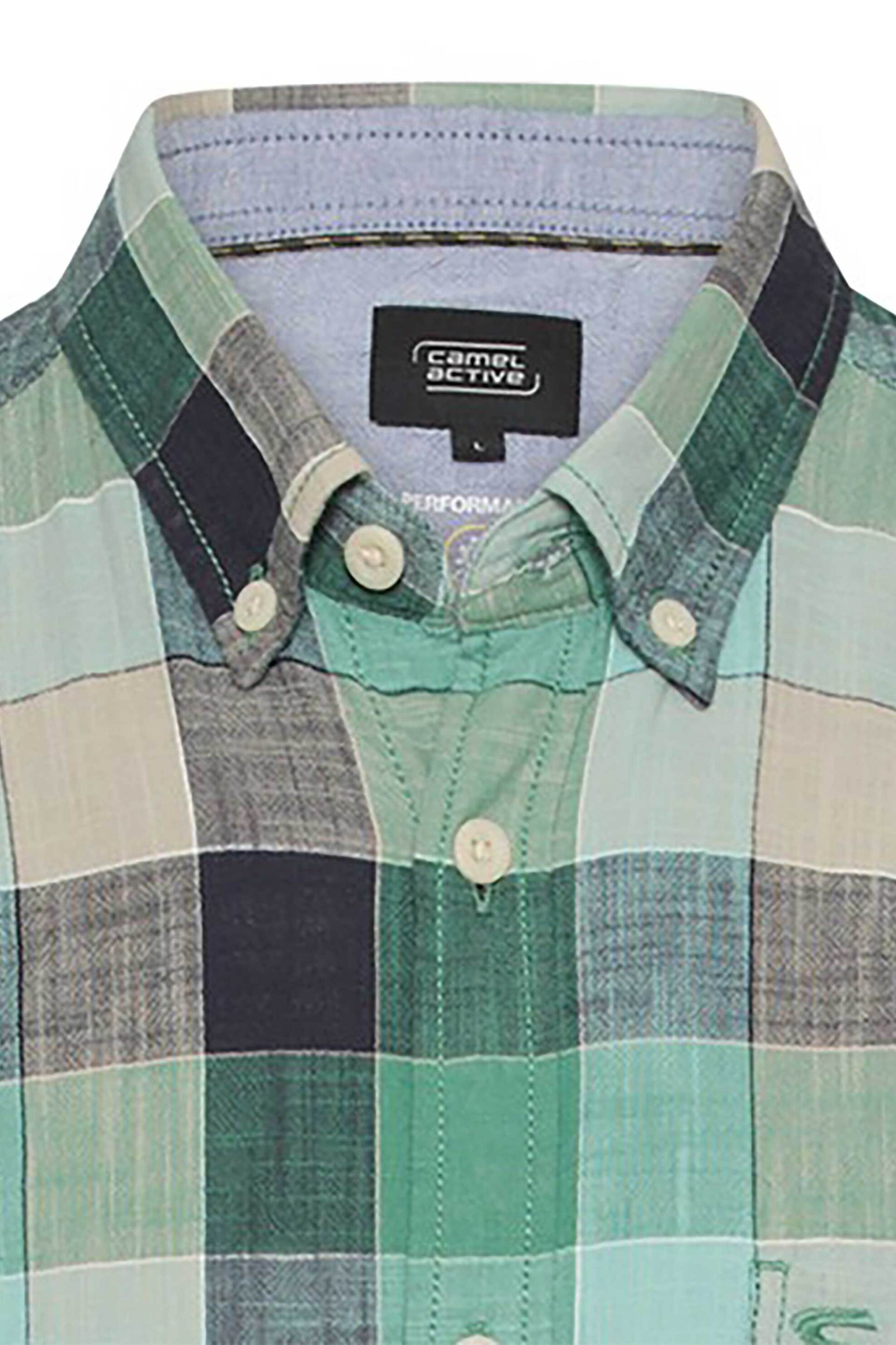 Camel Active Ανδρικό Κοντομάνικο Πουκάμισο Button Down με Τσέπη Και Κεντημένο Monogram Regular Fit - C261-409261-7S61 Πράσινο