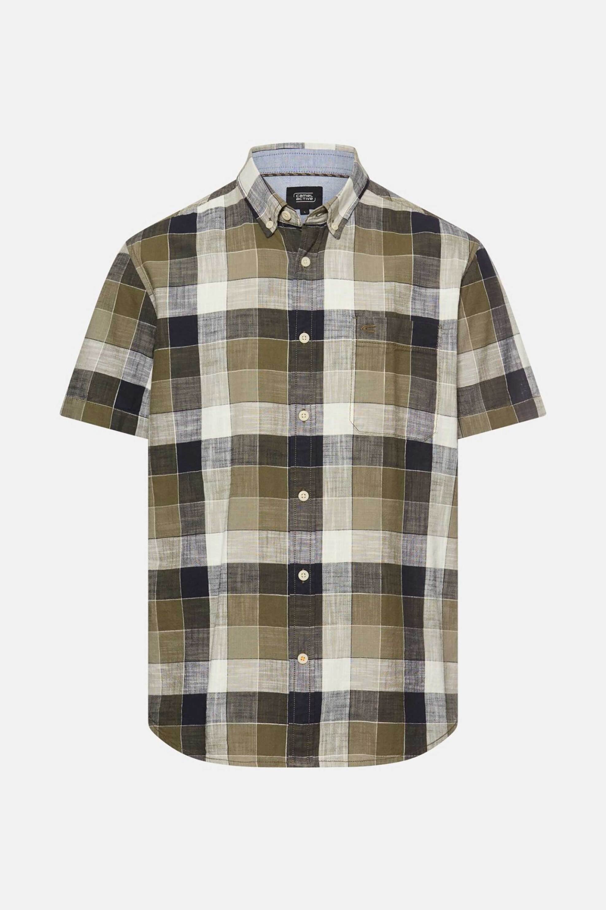 Camel Active Ανδρικό Κοντομάνικο Πουκάμισο Button Down με Τσέπη Και Κεντημένο Monogram Regular Fit - C261-409261-7S61 Λαδί