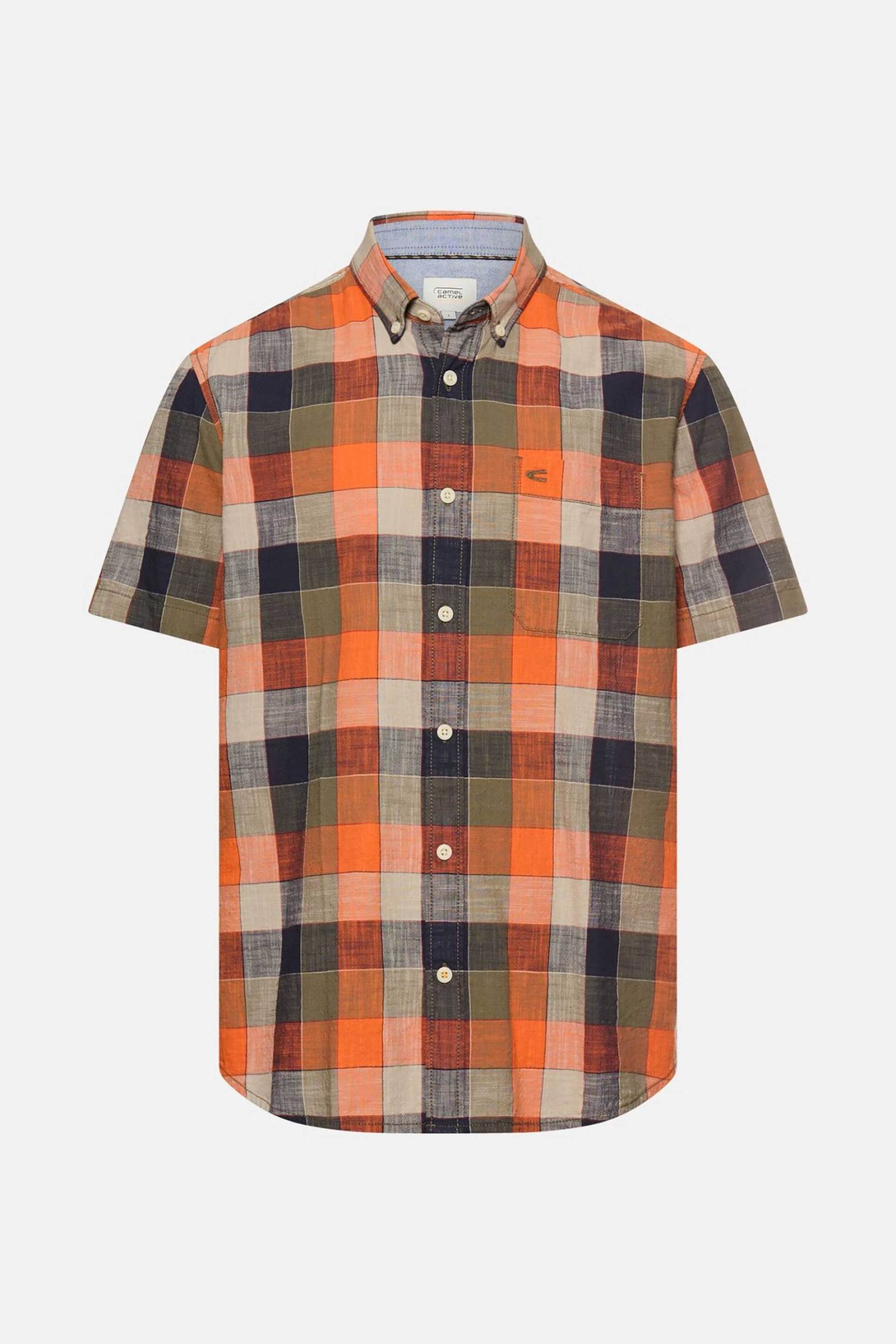 Camel Active Ανδρικό Κοντομάνικο Πουκάμισο Button Down με Τσέπη Και Κεντημένο Monogram Regular Fit - C261-409261-7S61 Πορτοκαλί